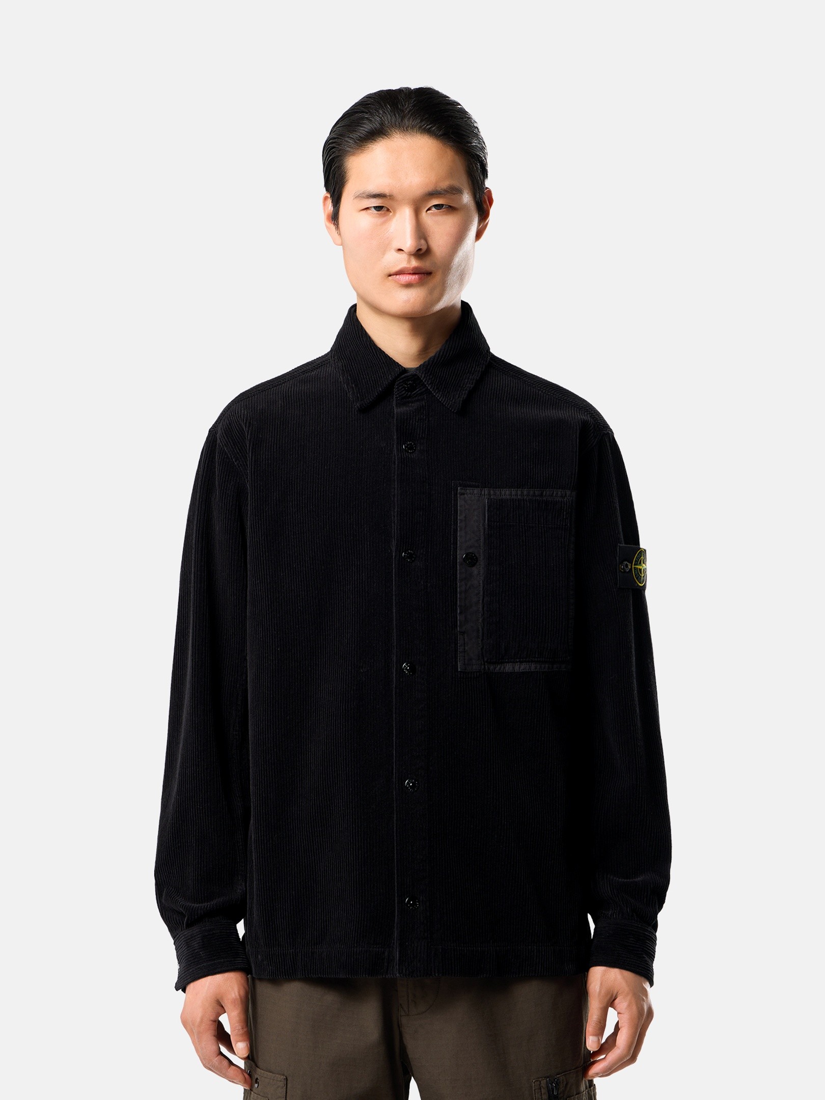 Black Comfort-fit snap-front overshirt with chest pocket 1200016