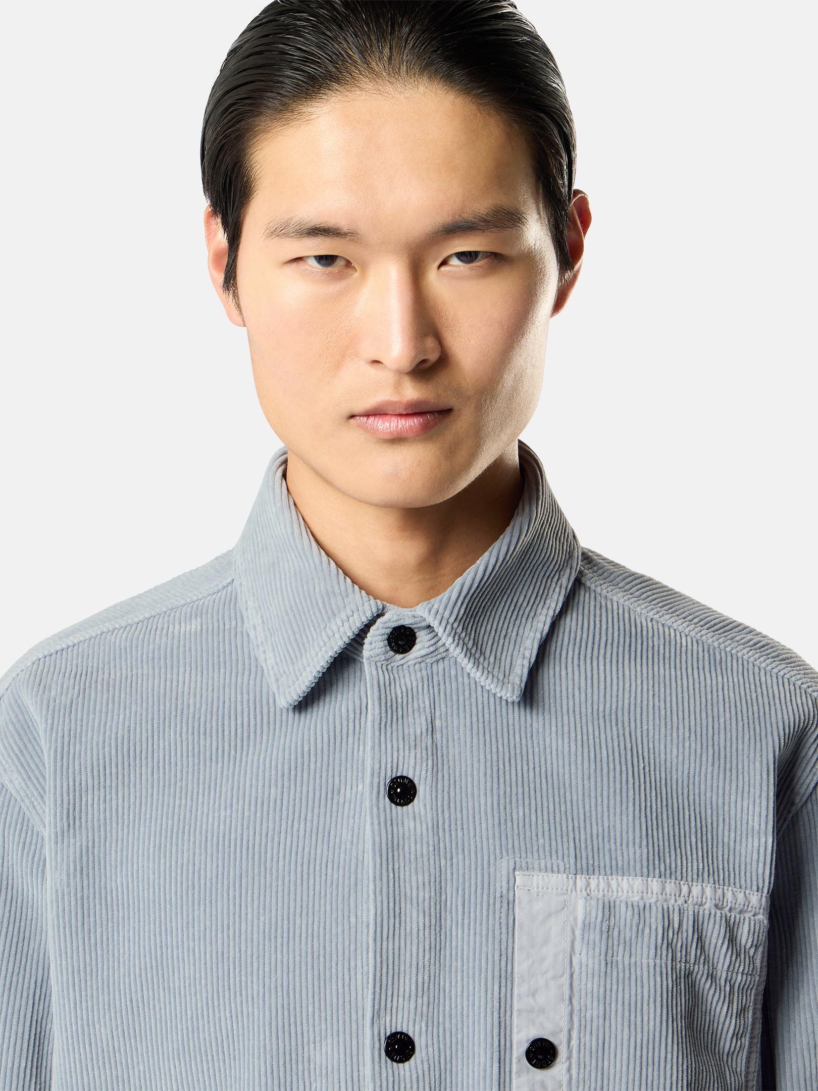 Ash Gray Comfort-fit snap-front overshirt with chest pocket
