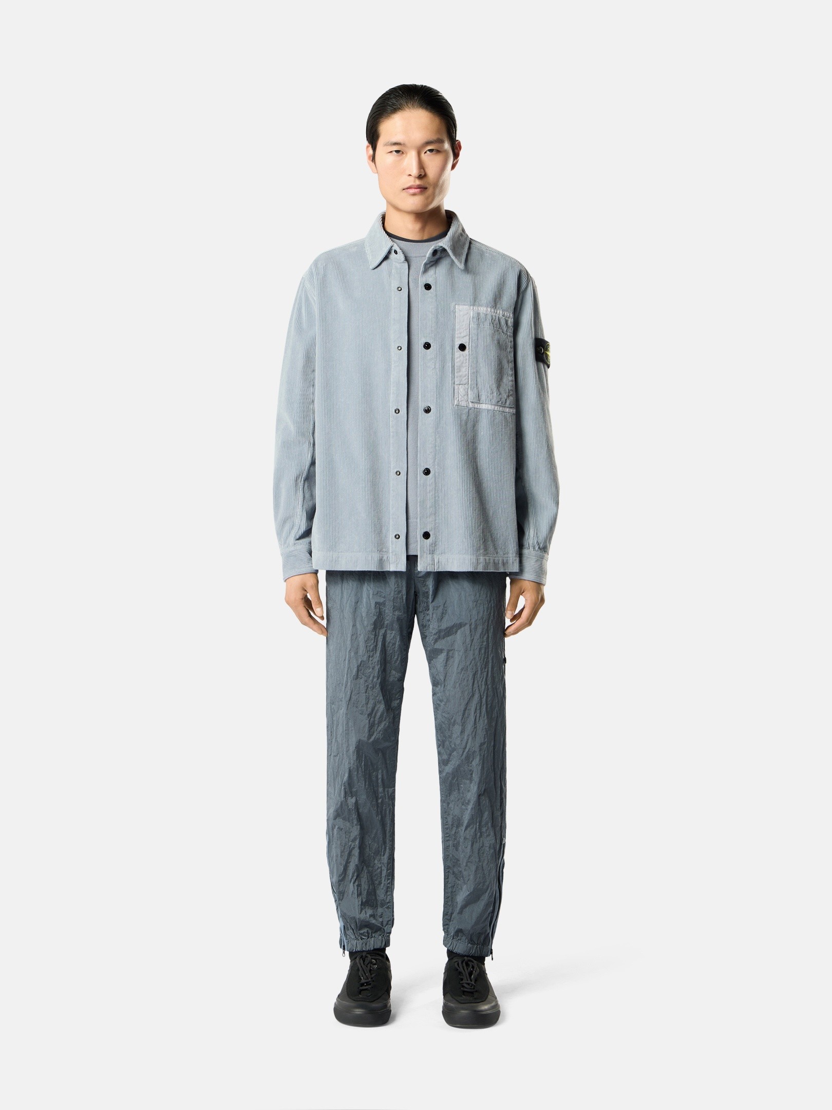 Ash Grey Comfort-fit snap-front overshirt with chest pocket