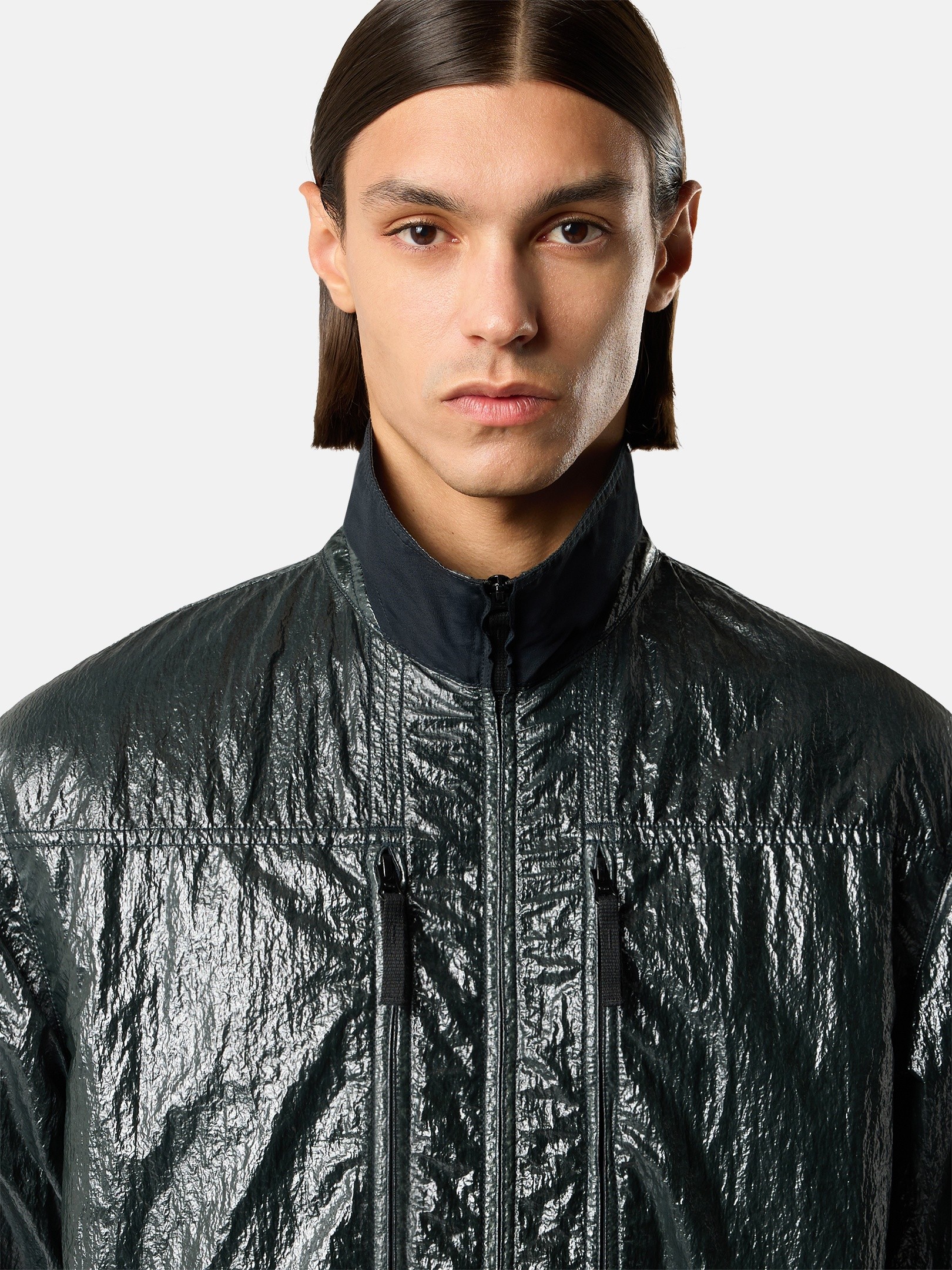 Dark Green Comfort-fit zip-up overshirt with chest pockets 1200031