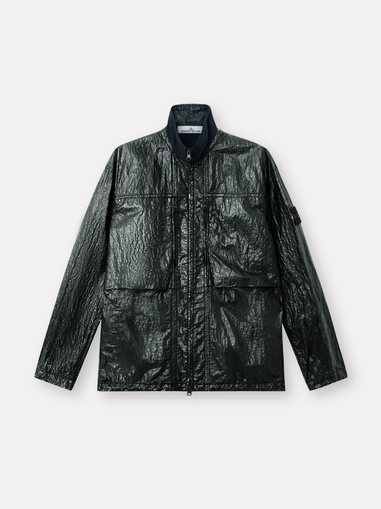 Dark Green Comfort-fit zip-up overshirt with chest pockets 1200031