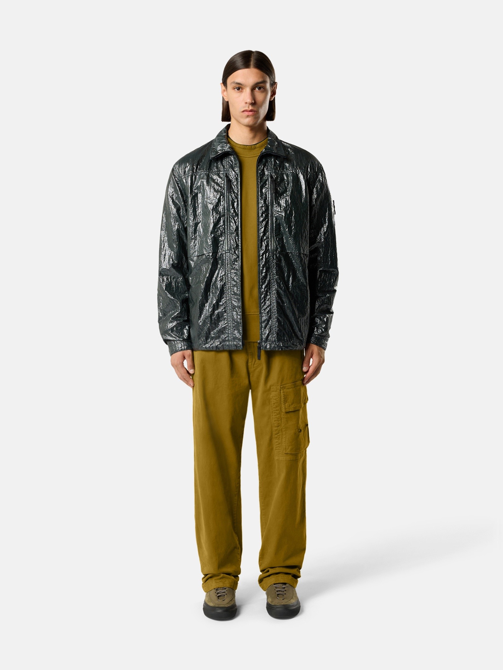 Dark Green Comfort-fit zip-up overshirt with chest pockets 1200031