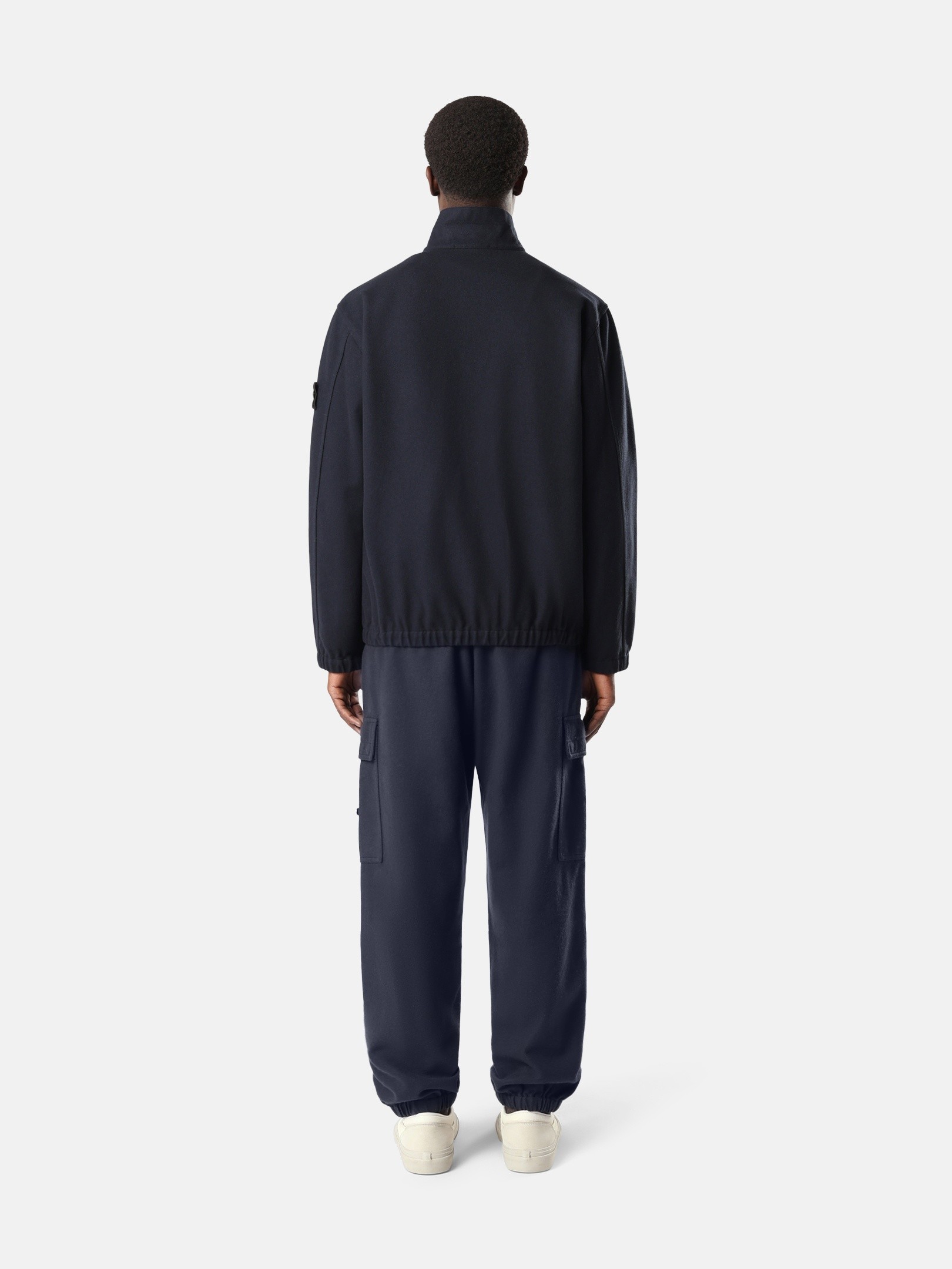Navy Blue Comfort-fit zip-up overshirt with elasticized cuffs