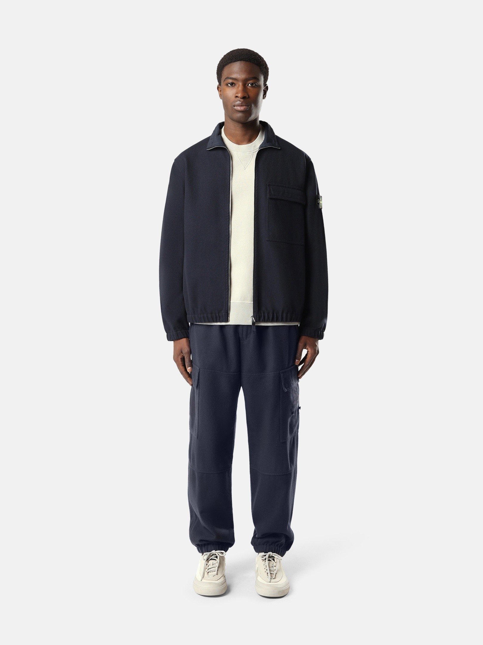 Navy Blue Comfort-fit zip-up overshirt with elasticized cuffs