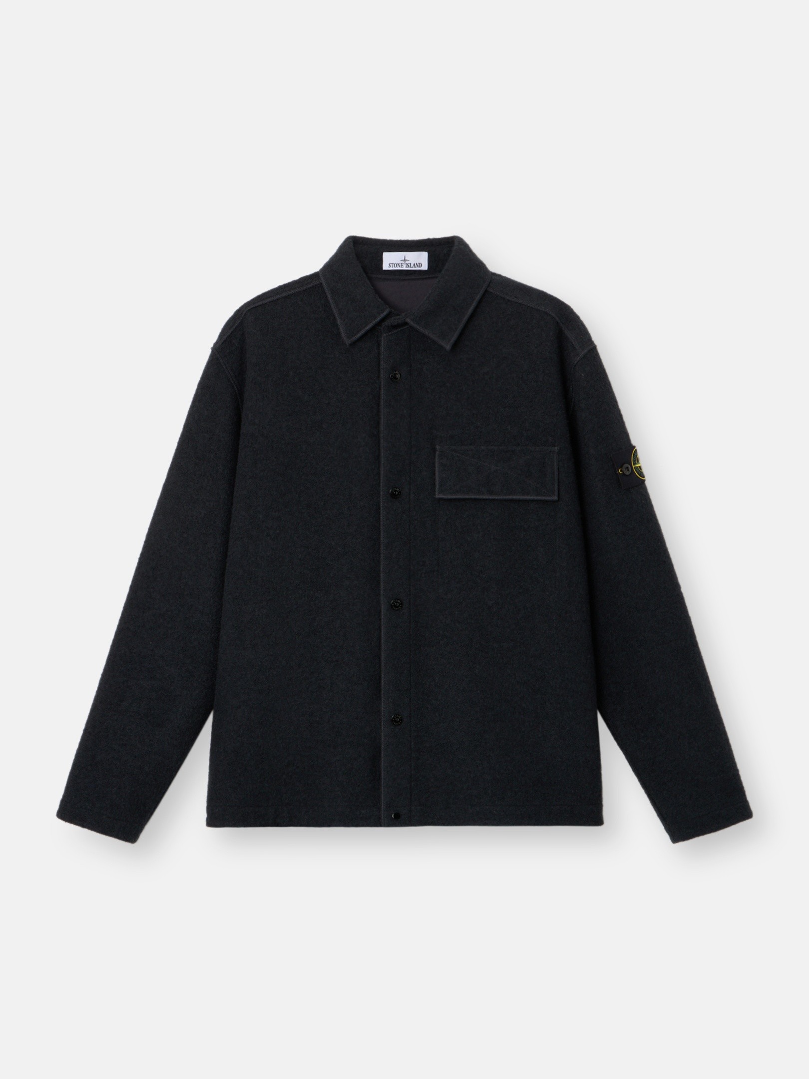 Navy Blue Comfort-fit snap-front overshirt with chest pocket