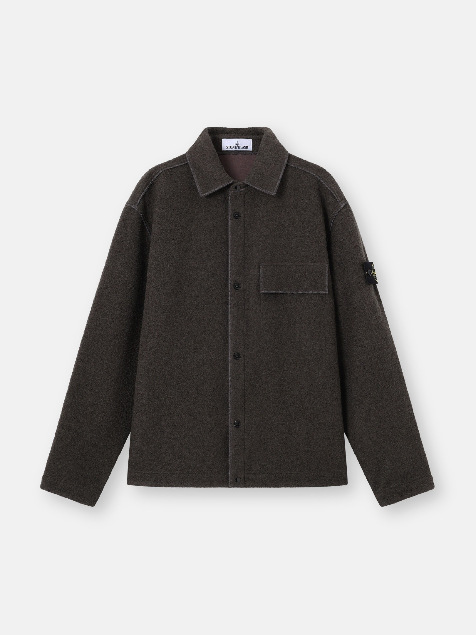 Lead Grey Comfort-fit snap-front overshirt with chest pocket