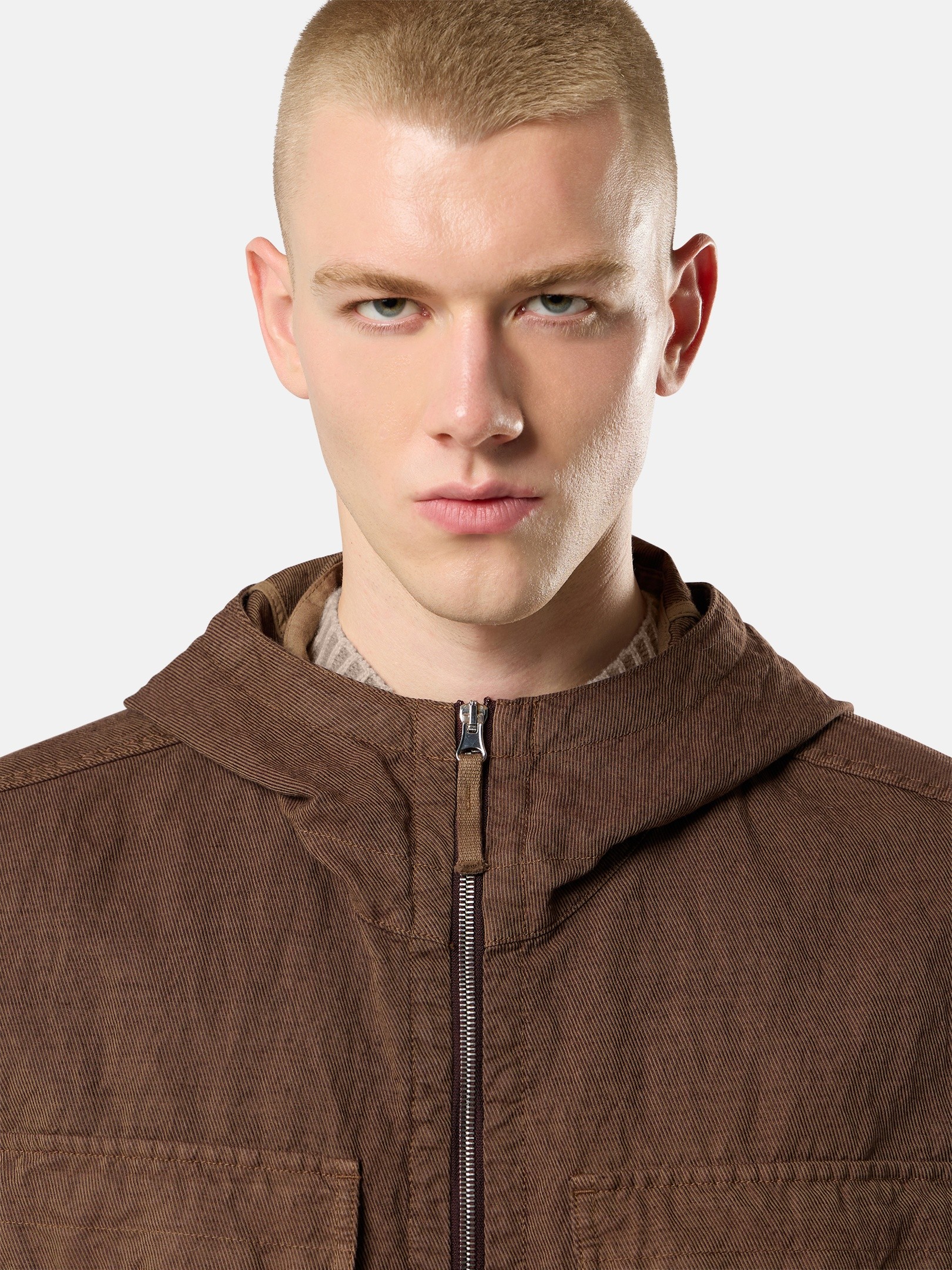 Umber Loose-fit hooded zip-up overshirt with pockets 1200035