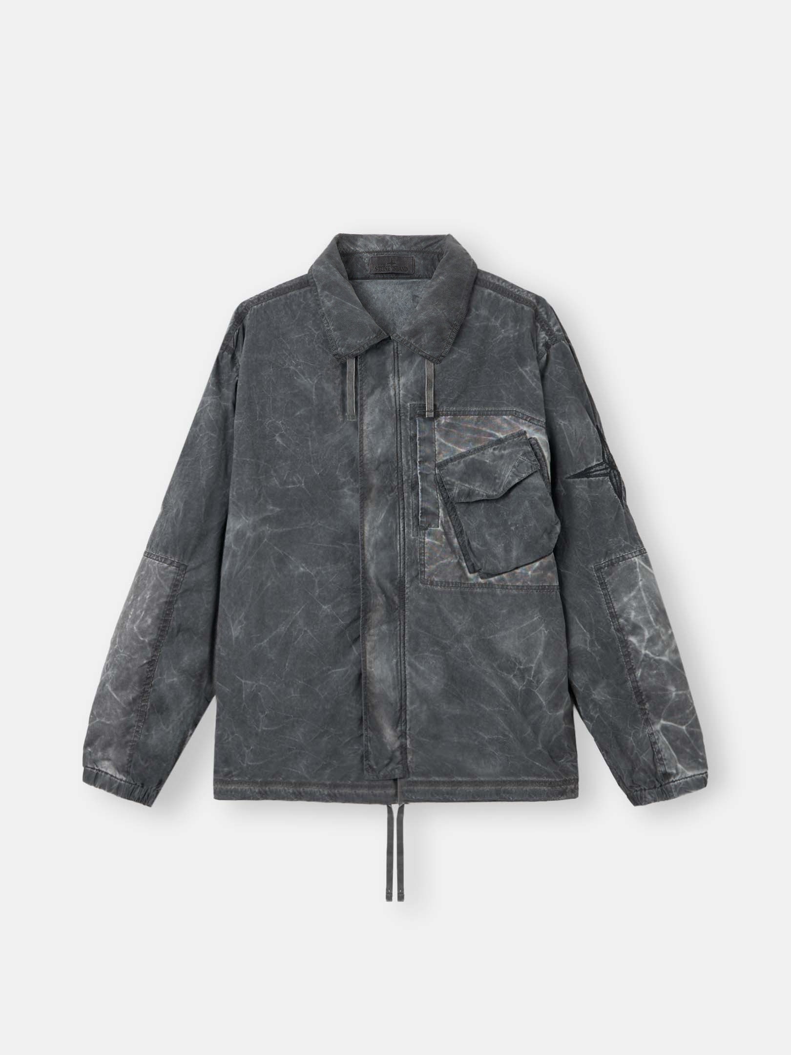 Black Comfort-fit zip-up overshirt with packable hood 1200036