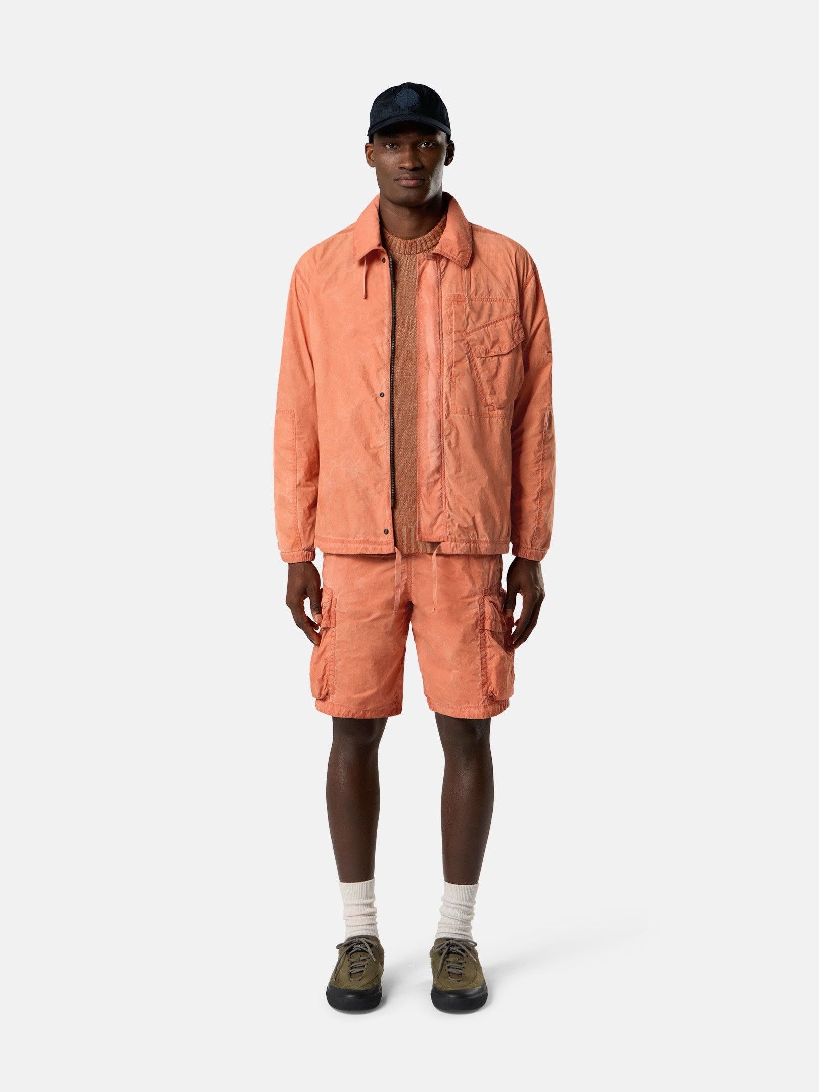 Burnt Orange Comfort-fit zip-up overshirt with packable hood