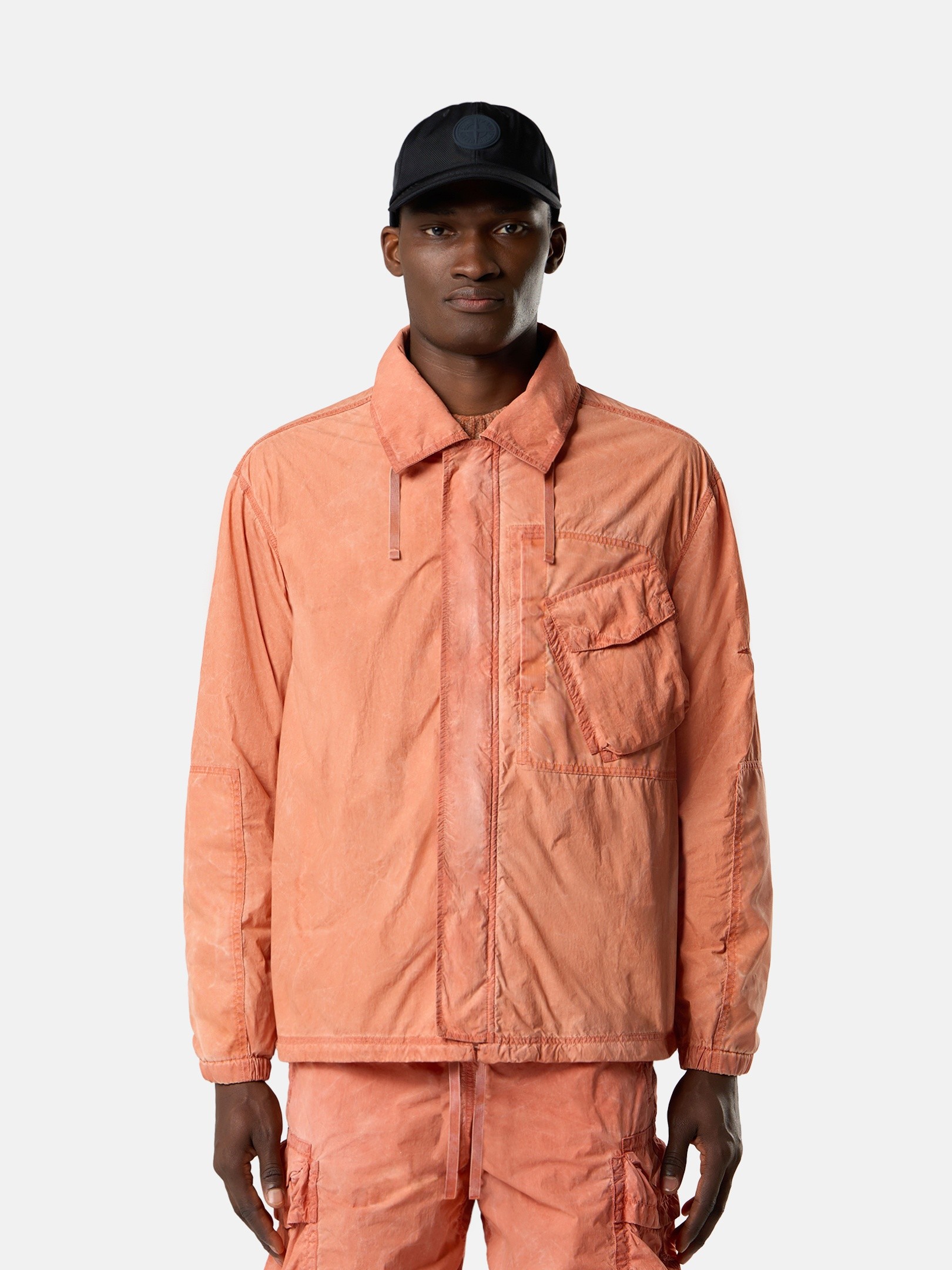 Burnt Orange Comfort-fit zip-up overshirt with packable hood