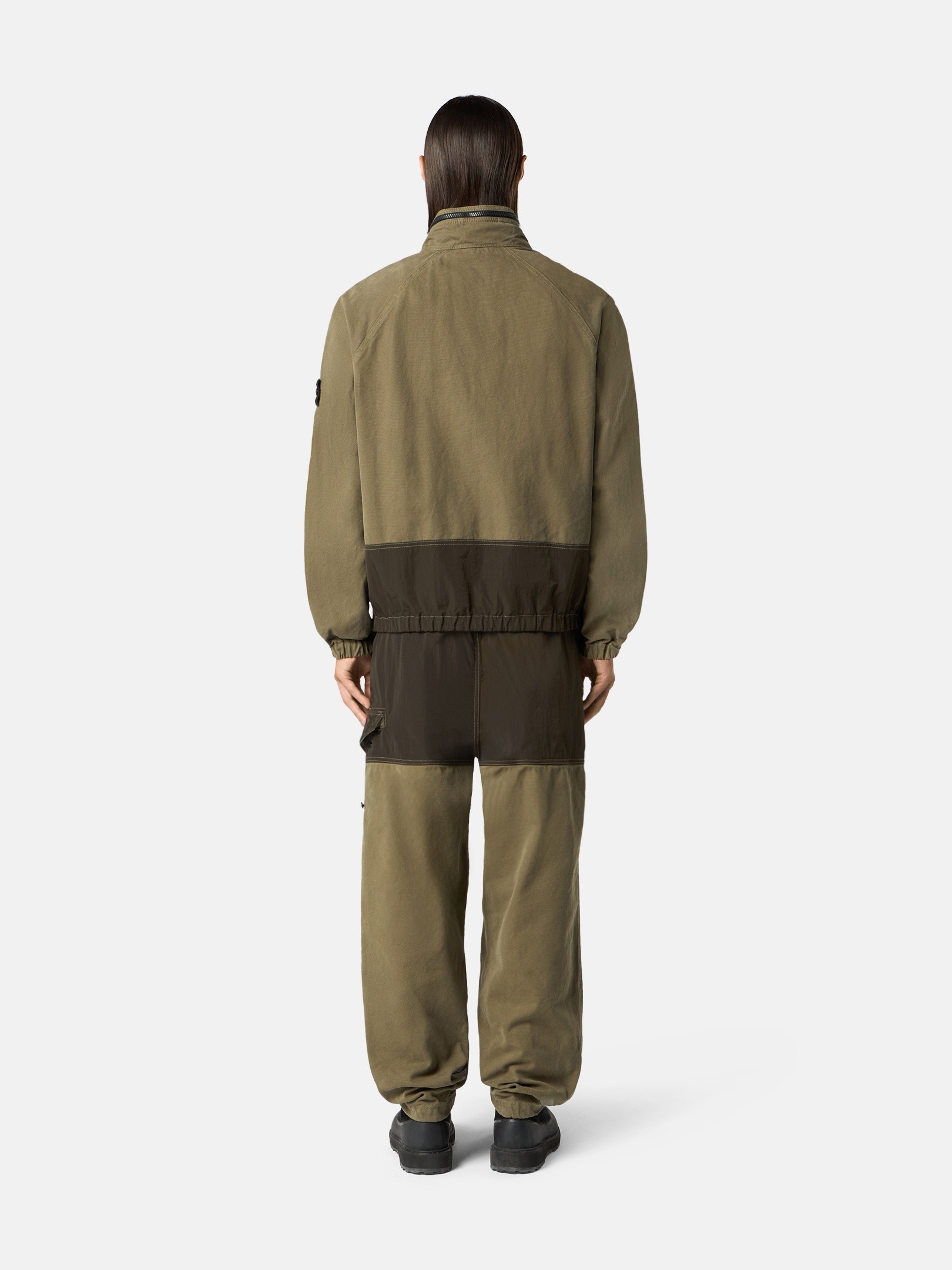 Military Green Comfort-fit zip-up overshirt with packable hood