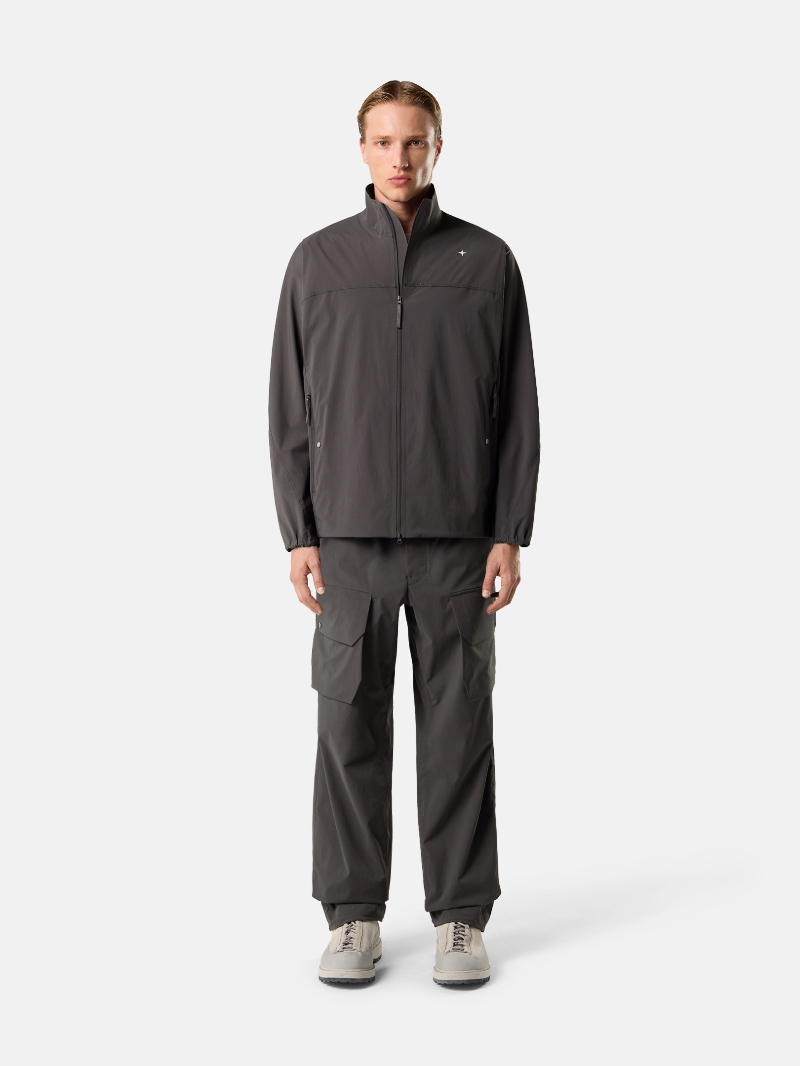 Charcoal Grey Loose-fit zip-up overshirt with drawcord hem 1200040
