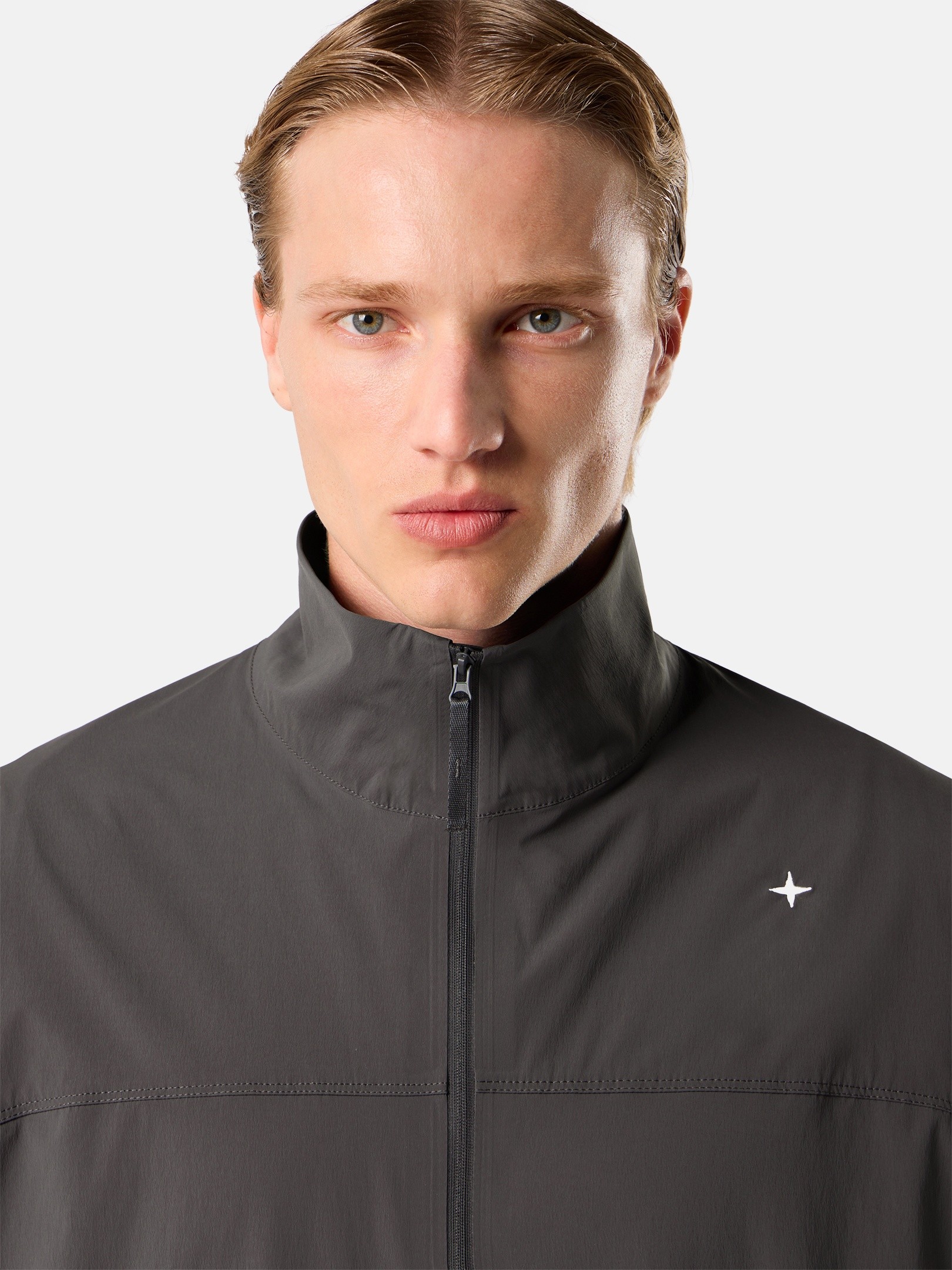 Charcoal Grey Loose-fit zip-up overshirt with drawcord hem 1200040