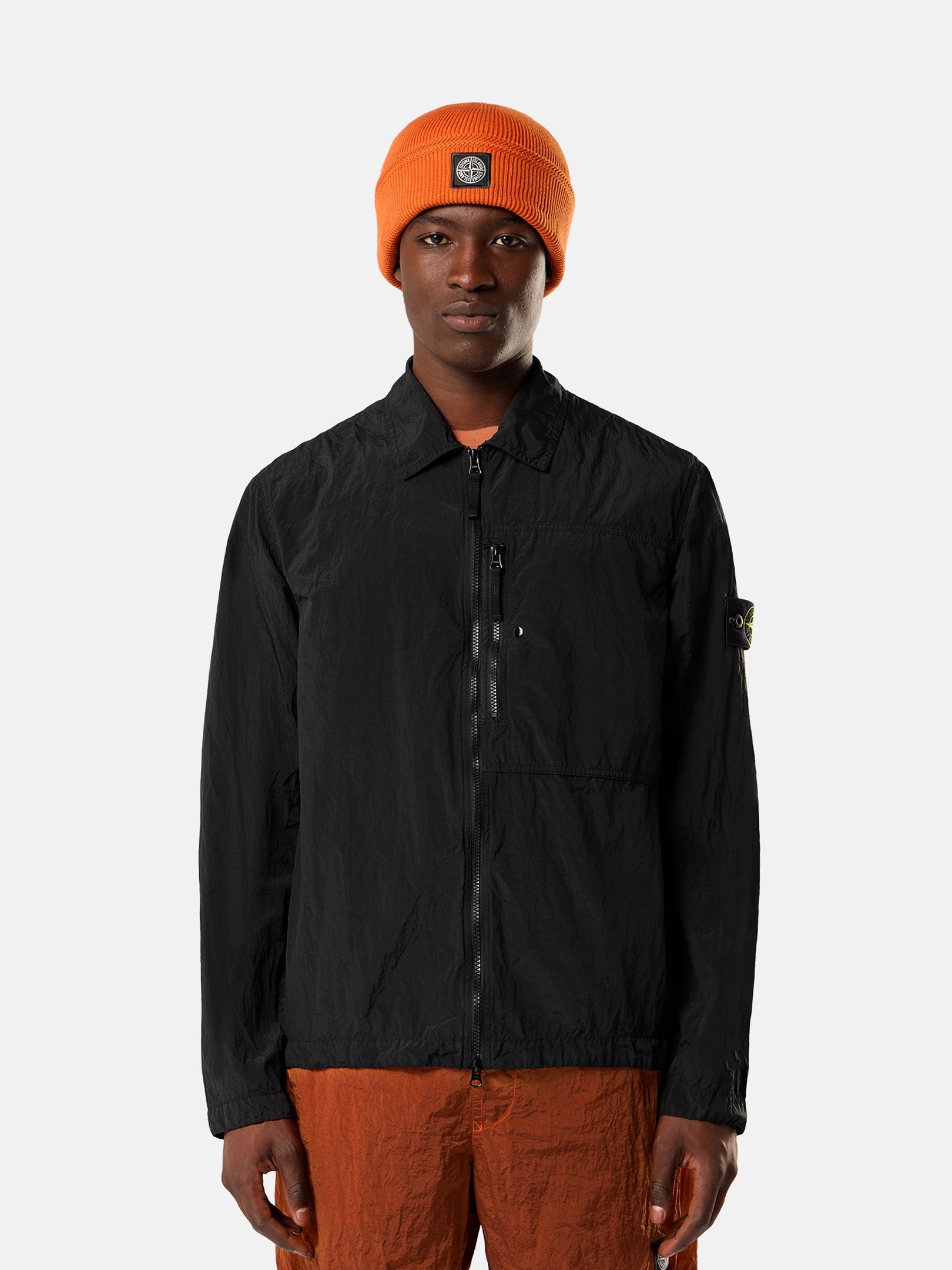 Black Regular-fit zip-up overshirt with chest pocket 1200041 NYLON