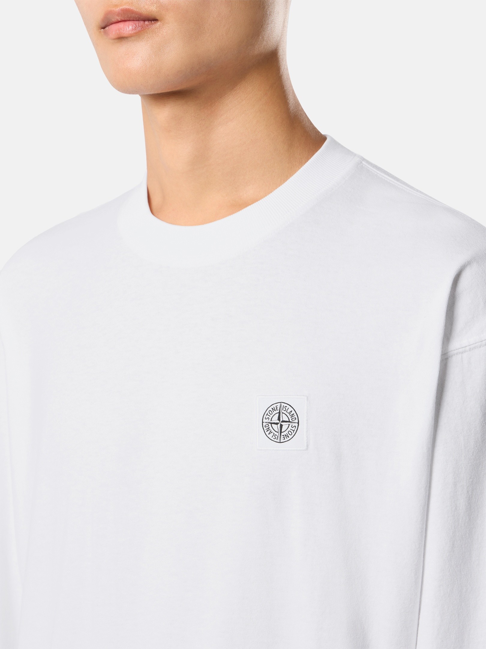 White Regular-fit long-sleeve T-shirt with tonal Compass logo