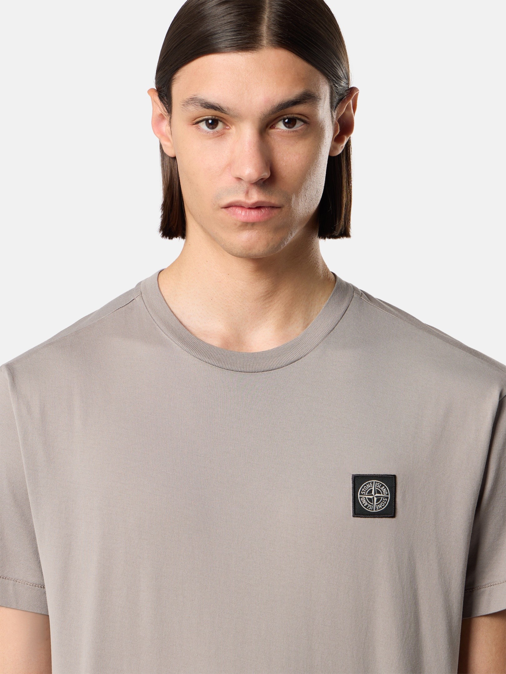Grey Slim-fit T-shirt with Compass patch 2100027 60/2 COTTON