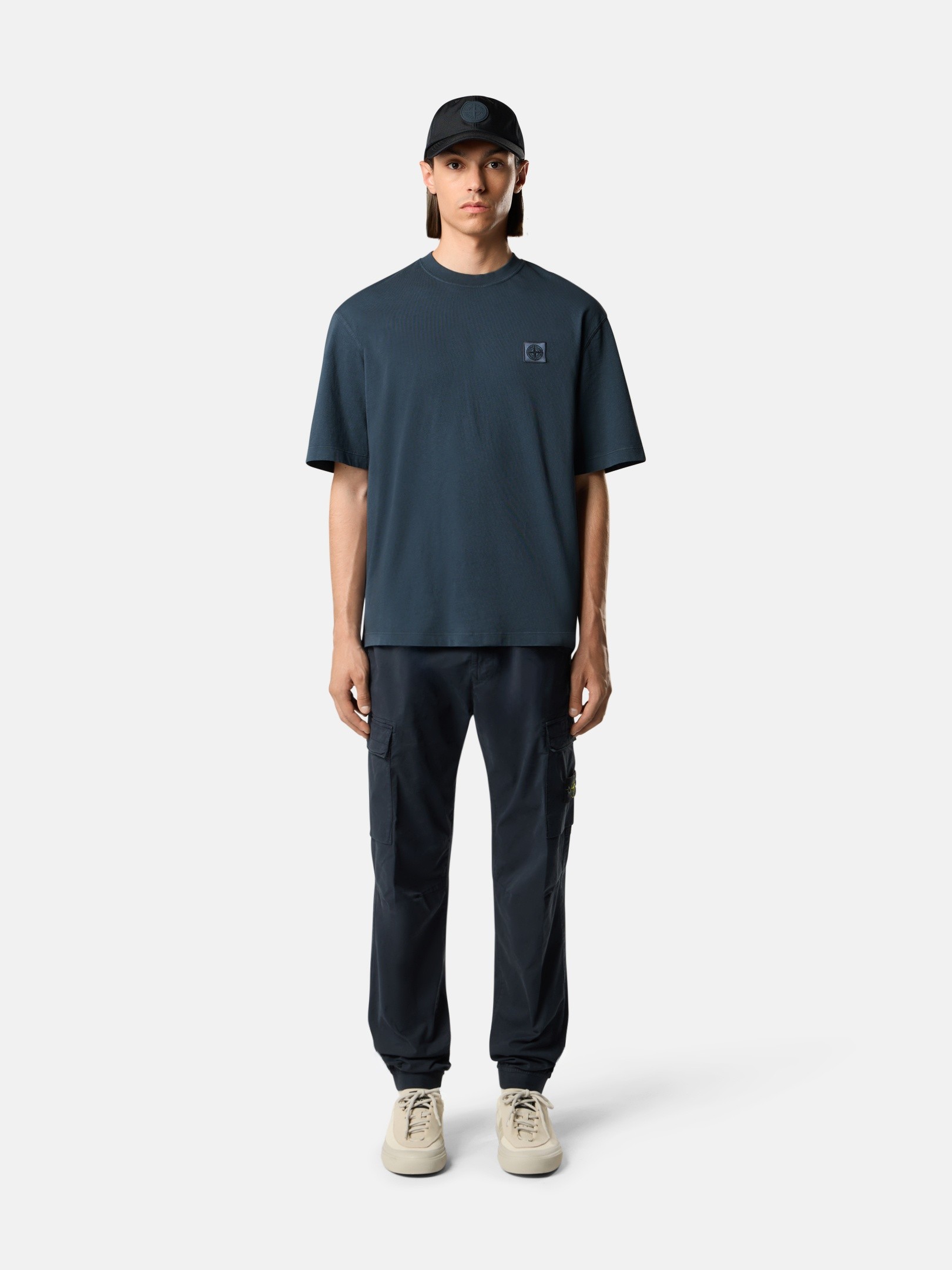 Slate Blue Regular-fit T-shirt with Compass patch 2100030 COMBED