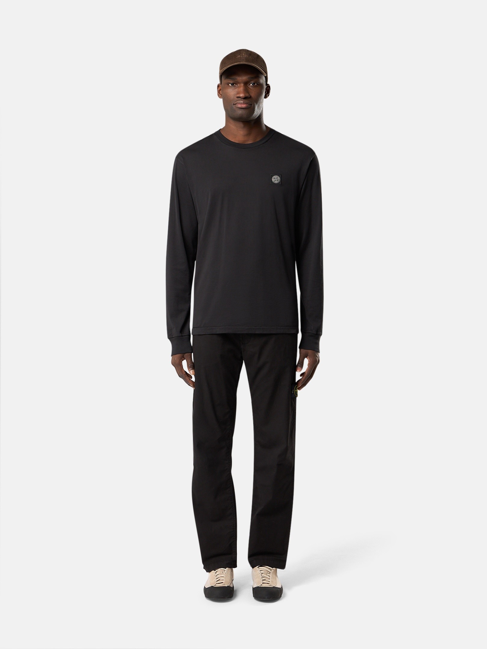 ブラック スリムフィット ロングスリーブ Tシャツ Compassパッチ