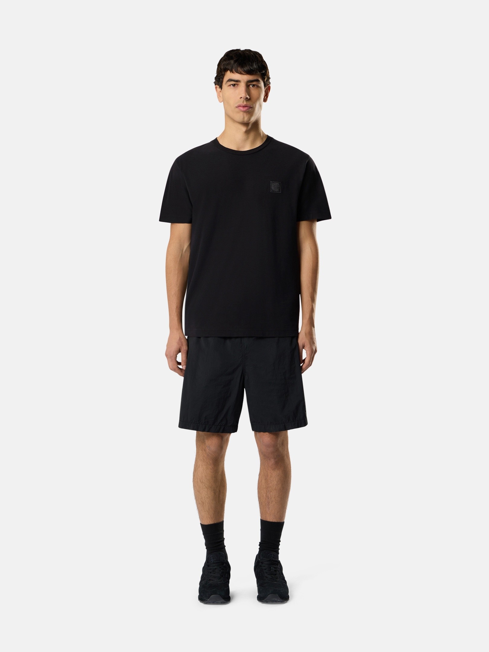 Black Slim-fit T-shirt with tonal Compass logo patch 2100035