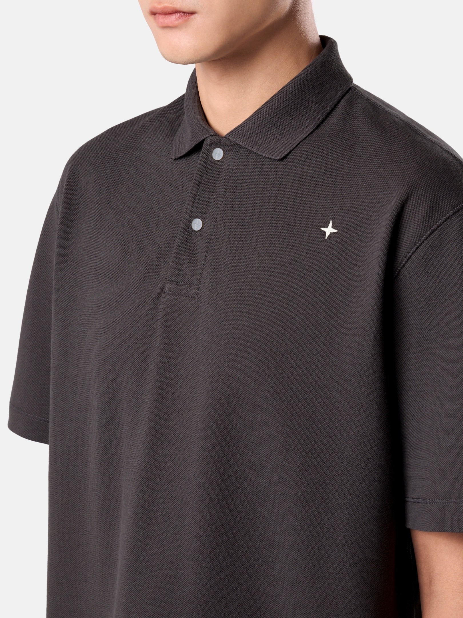 Charcoal Grey Regular-fit polo shirt with two-snap placket 2200004