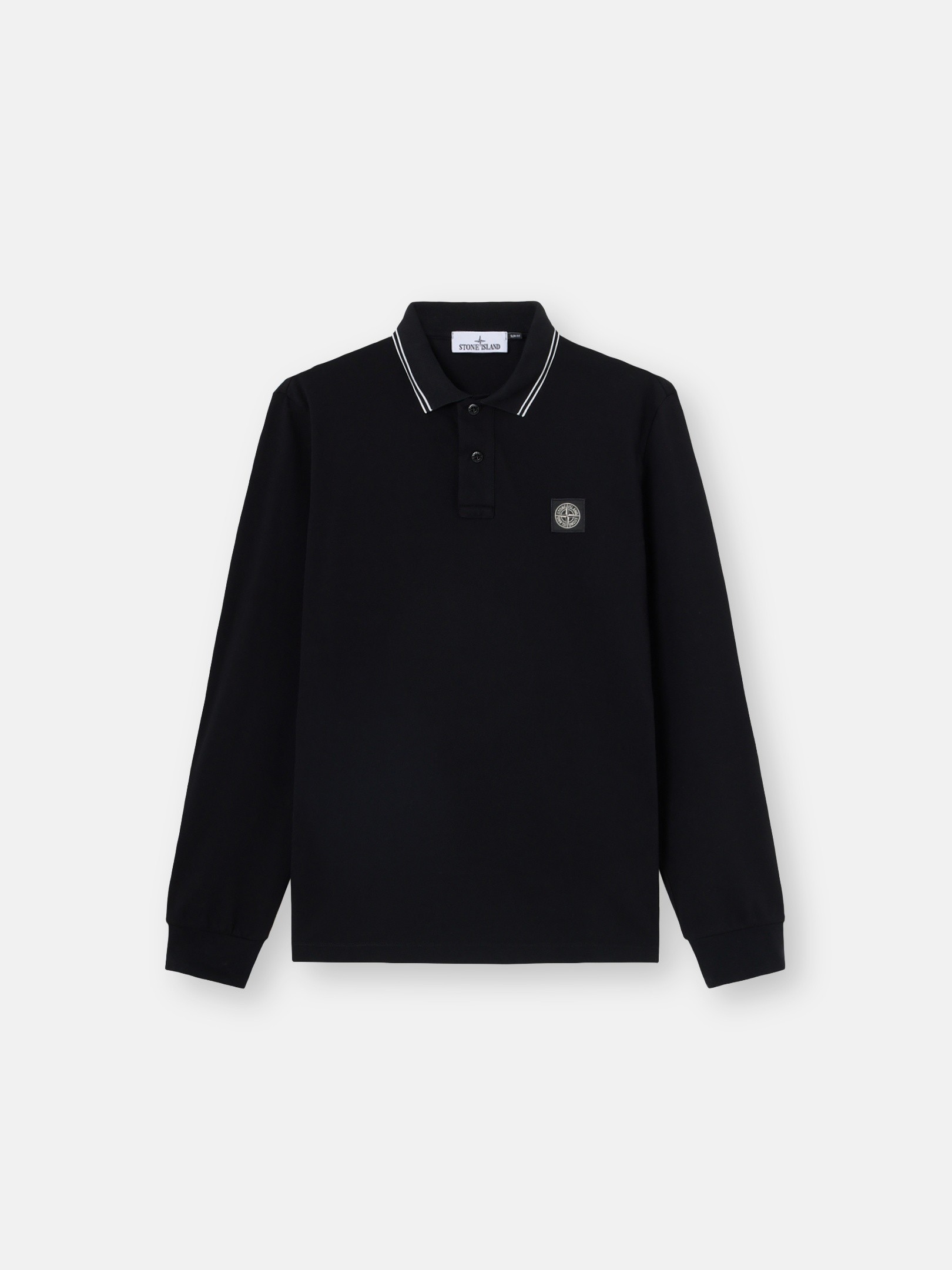 ブラック スリムフィット ロングスリーブ ポロシャツ Compassパッチ