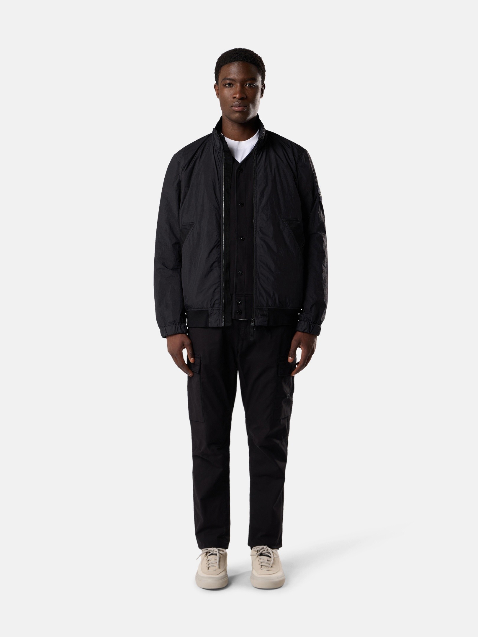 Black Stand collar jacket with wind resistance and anti-drop
