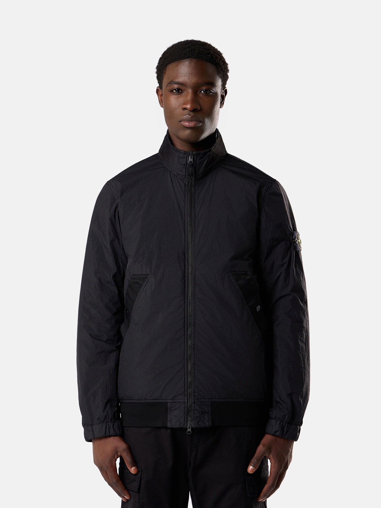 Black Stand collar jacket with wind resistance and anti-drop