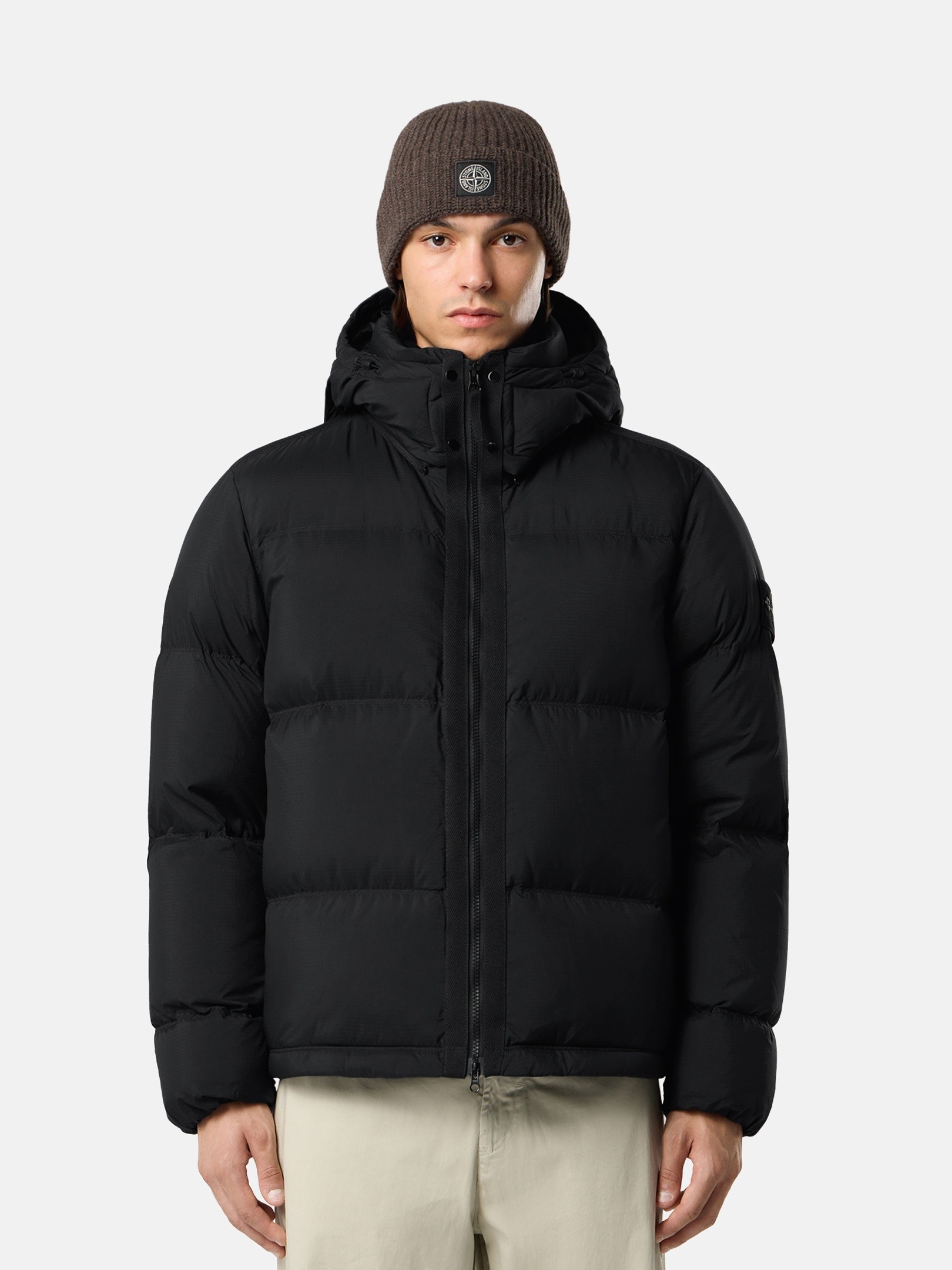 Black Tear-resistant down jacket with detachable hood 4100013 MATT