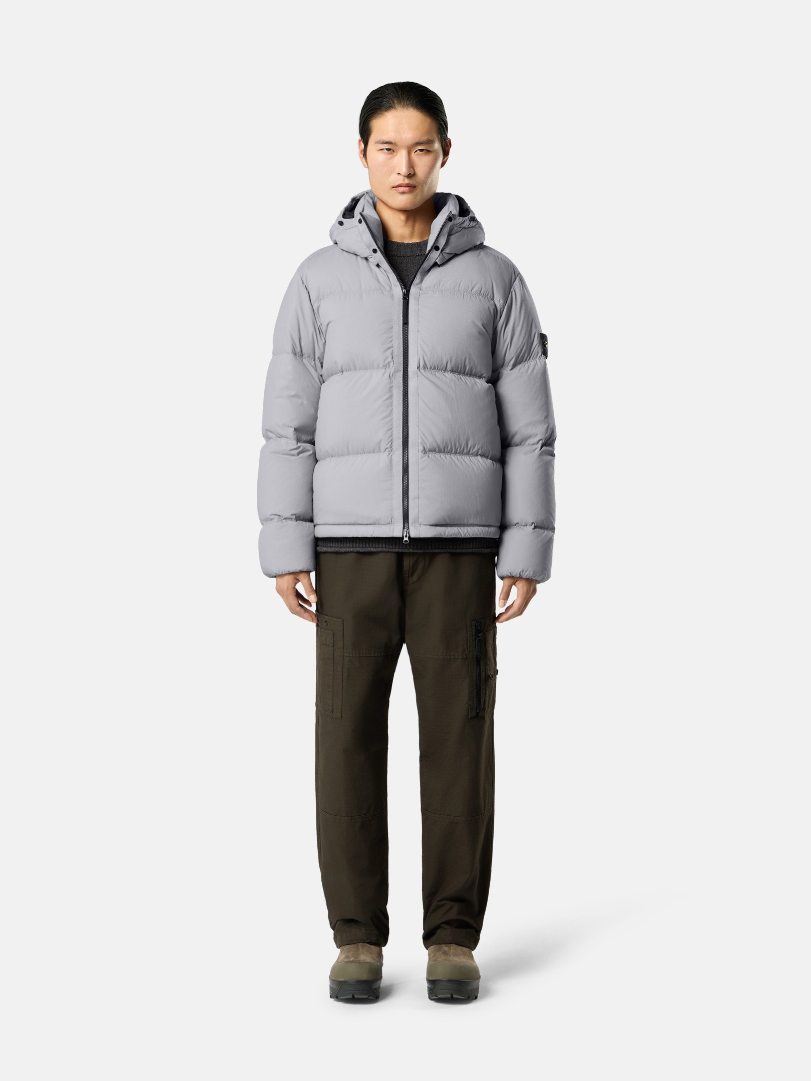 Ash Grey Tear-resistant down jacket with detachable hood 4100013