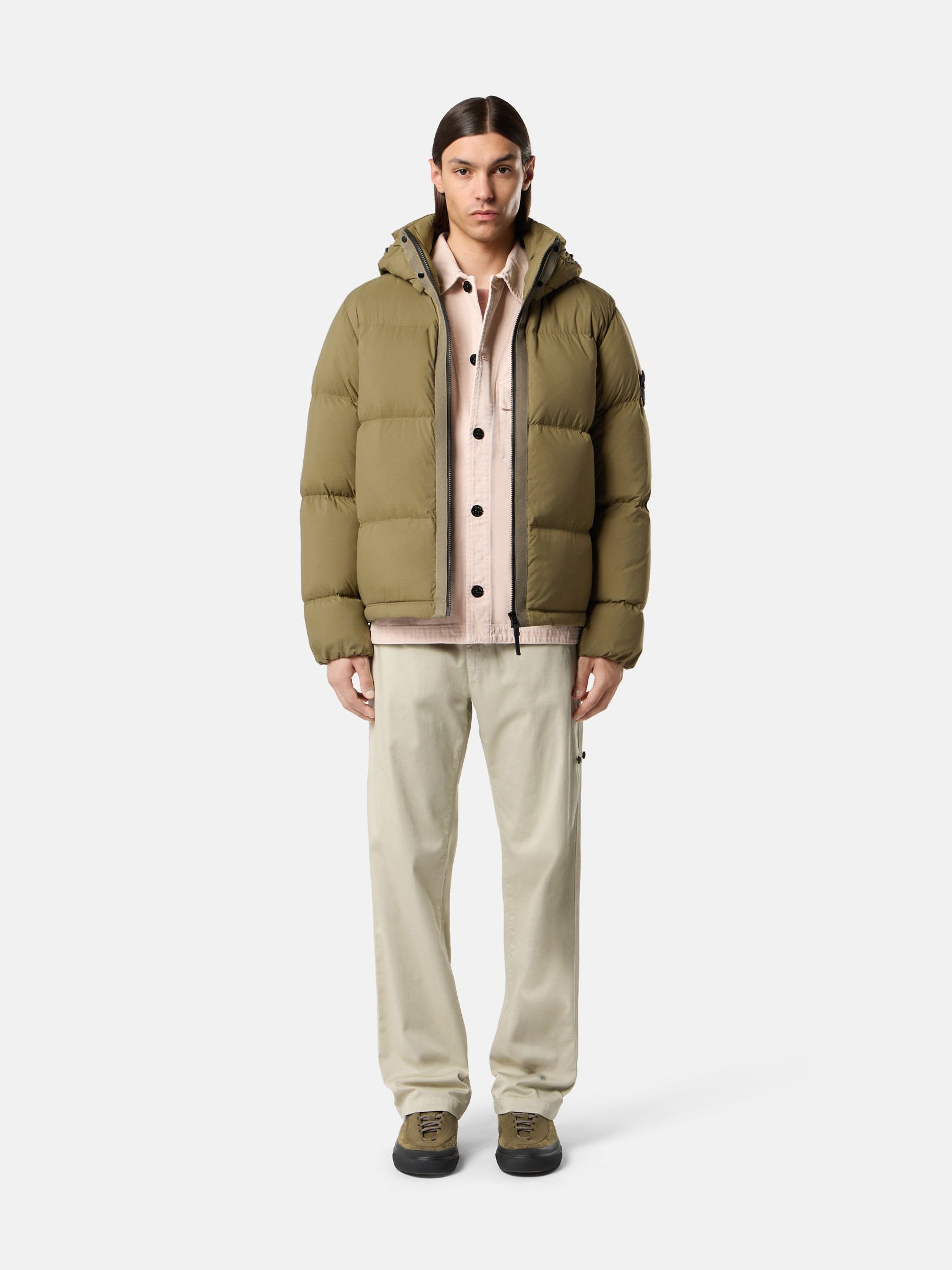 Military Green Tear-resistant down jacket with detachable hood