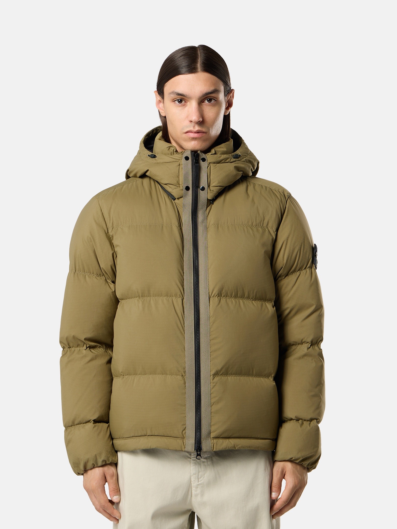 Military Green Tear-resistant down jacket with detachable hood