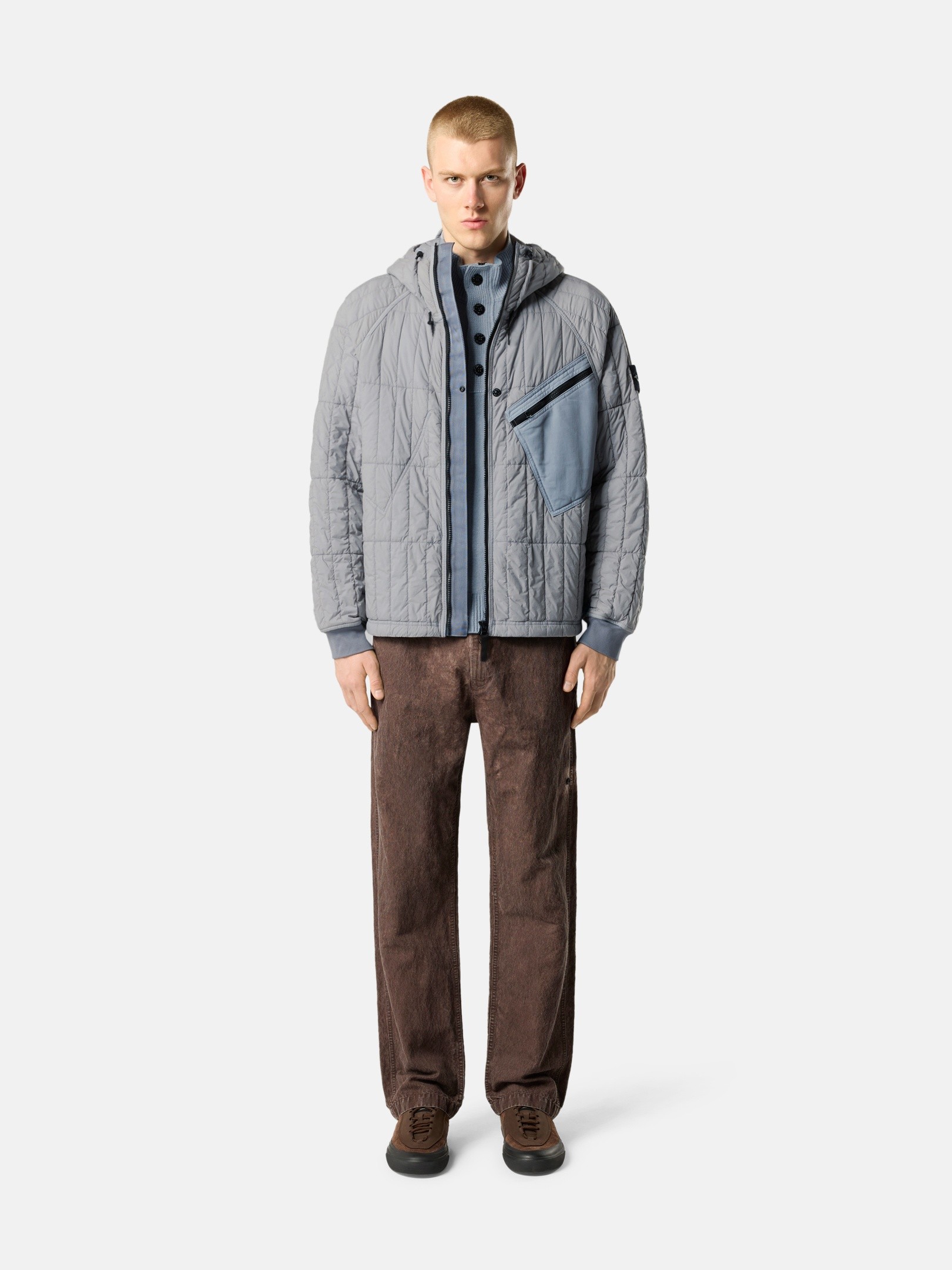 Ash Gray Quilted padded hooded jacket with anti-drop 4100015