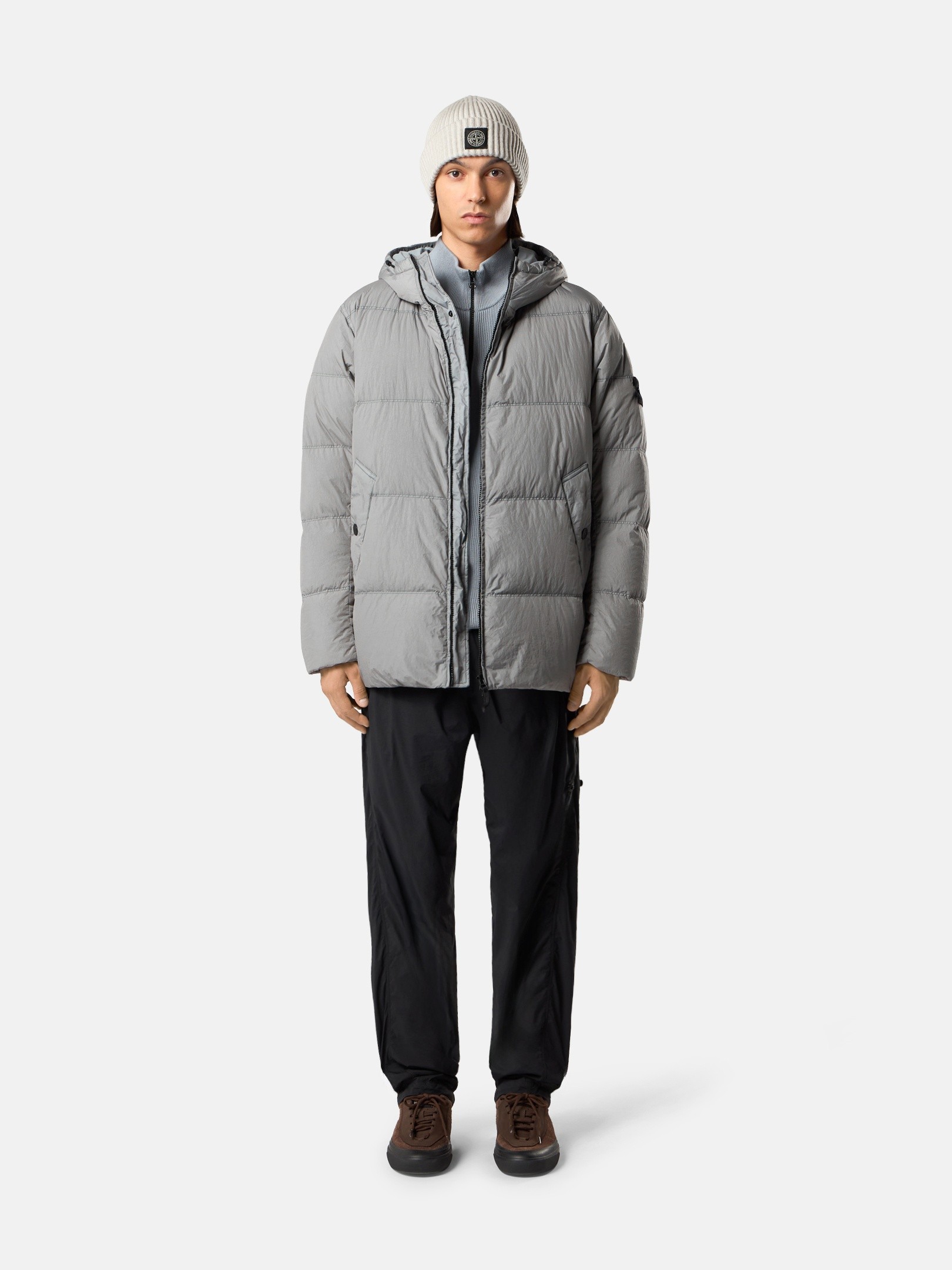 Grey Wind-resistant down jacket with anti-drop 4100037 CRINKLE