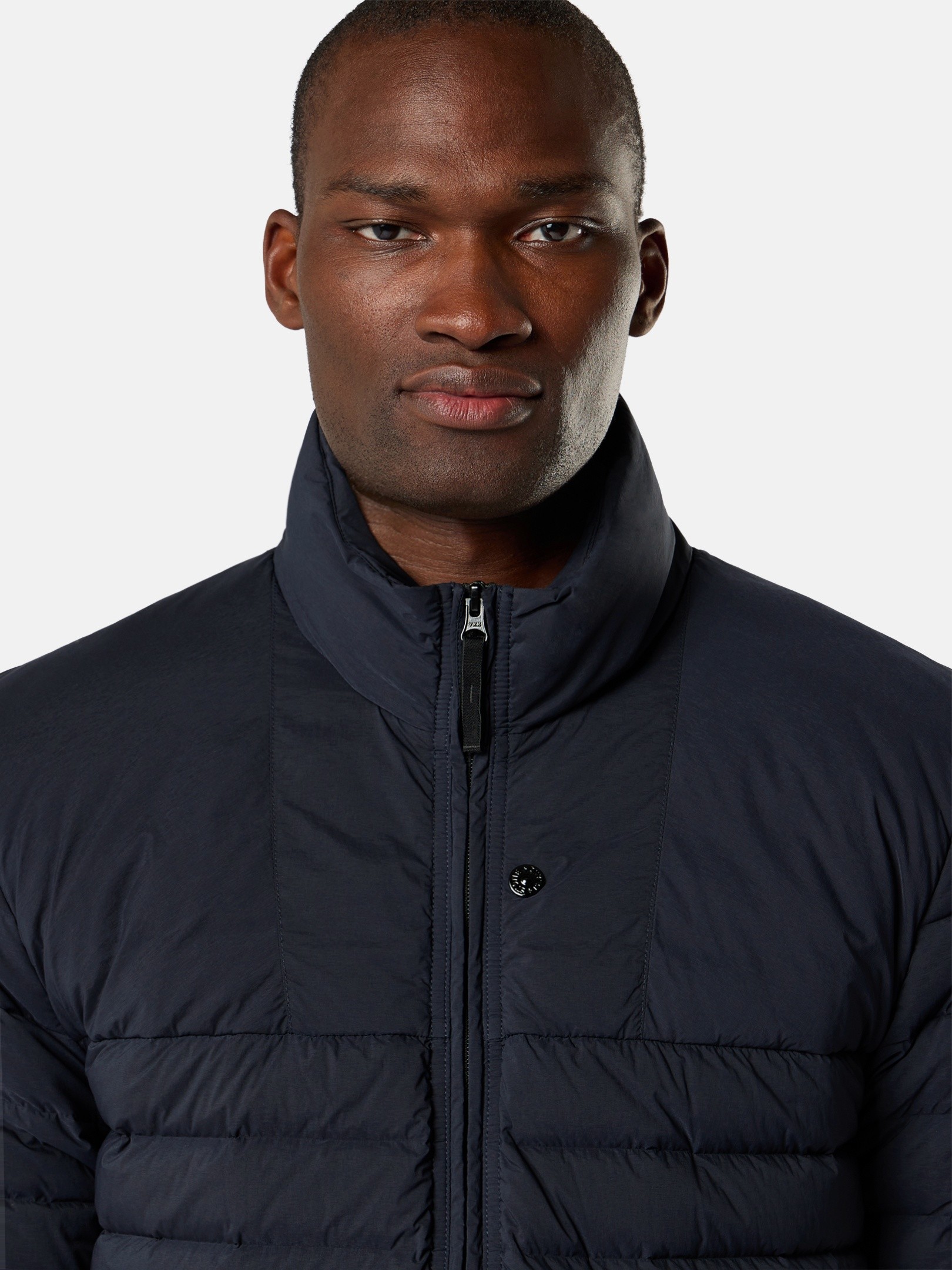 Navy Blue Stand collar down jacket with anti-drop finish 4100067
