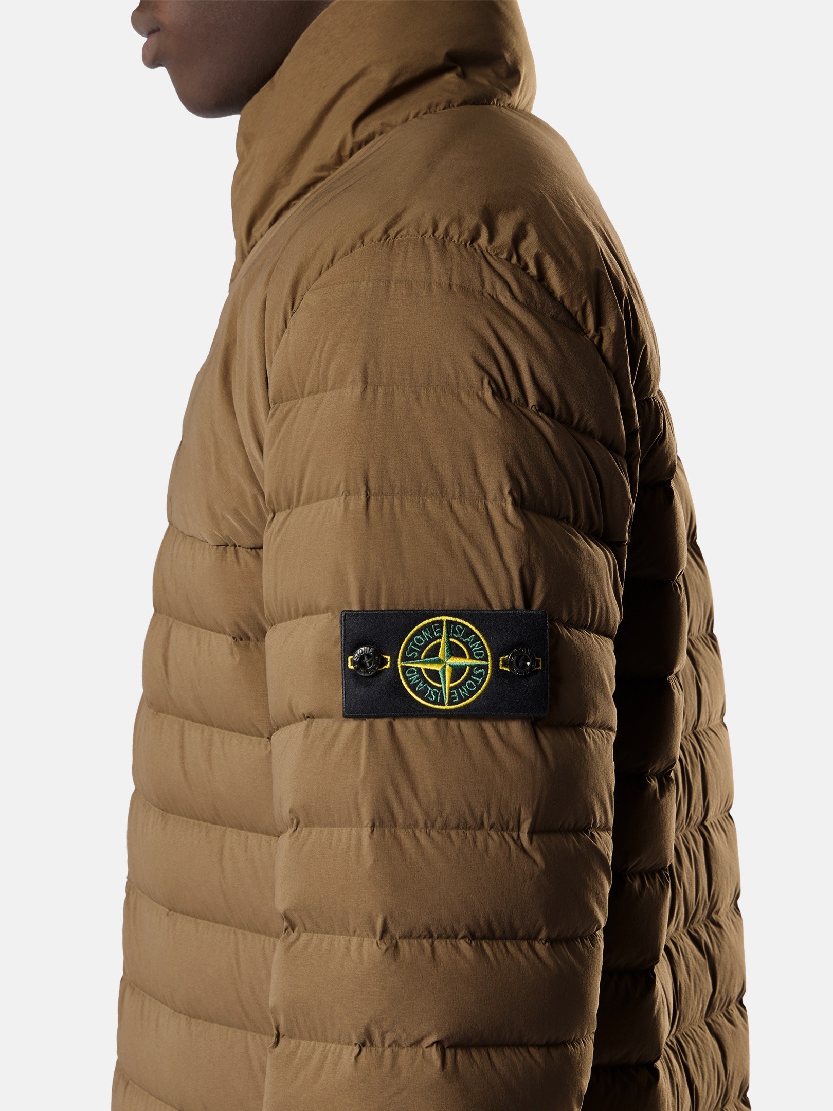 Military Green Stand collar down jacket with anti-drop finish