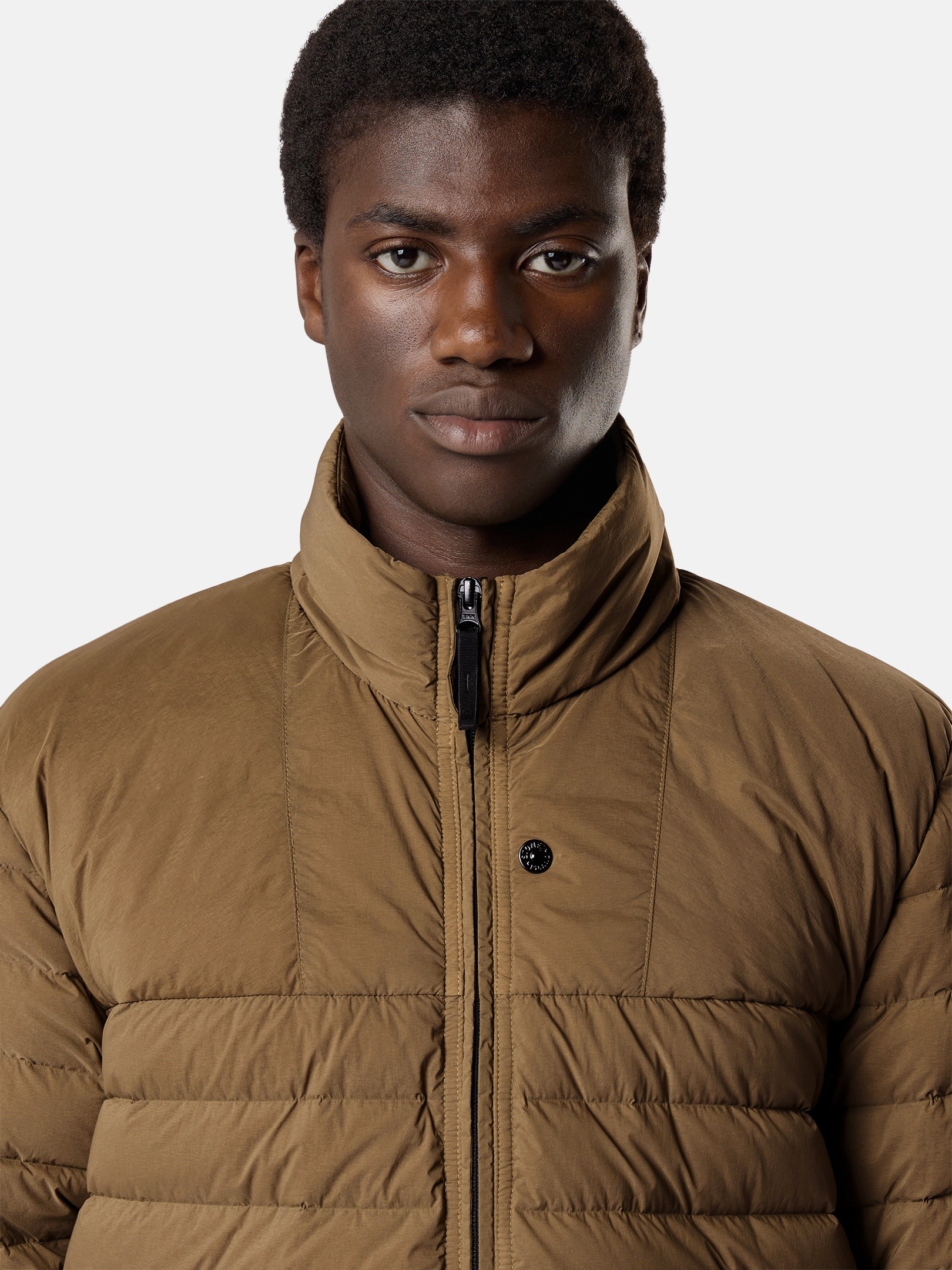 Military Green Stand collar down jacket with anti-drop finish