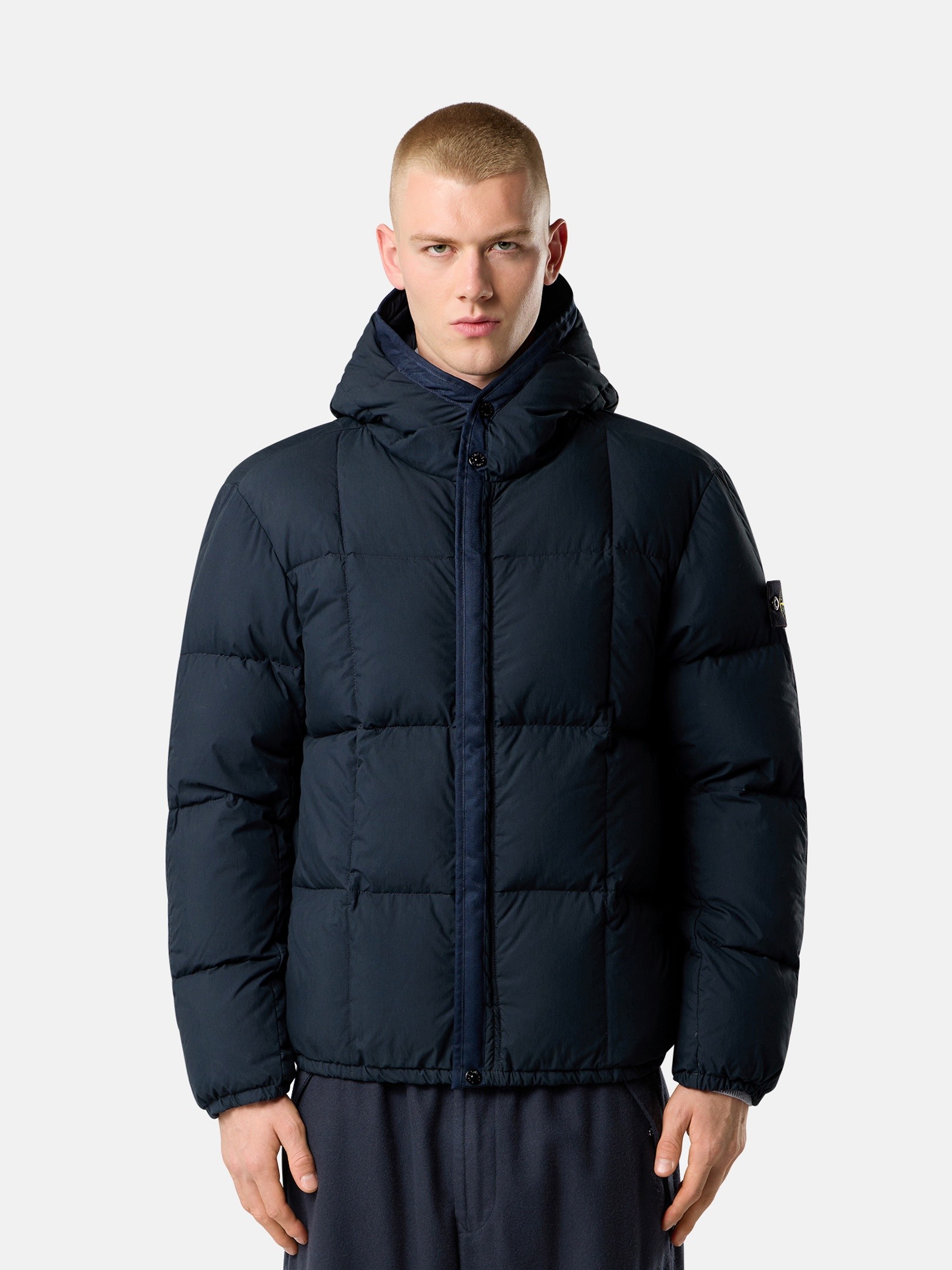 Navy Blue Hooded down jacket with wind resistance 4100083 COTTON