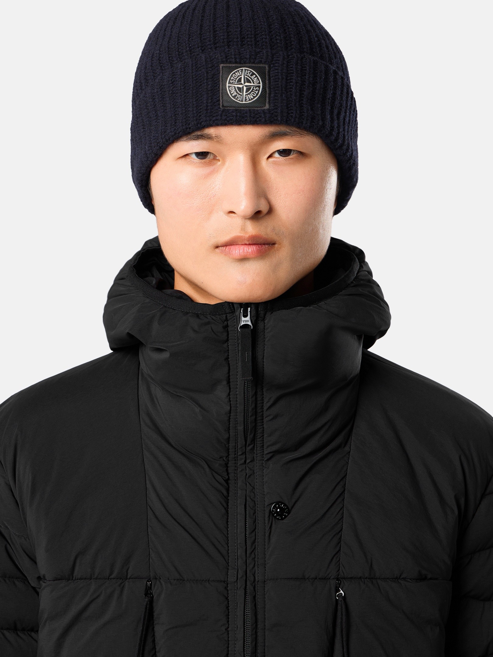 Black Hooded down jacket with anti-drop finish 4100107 SEAMLESS