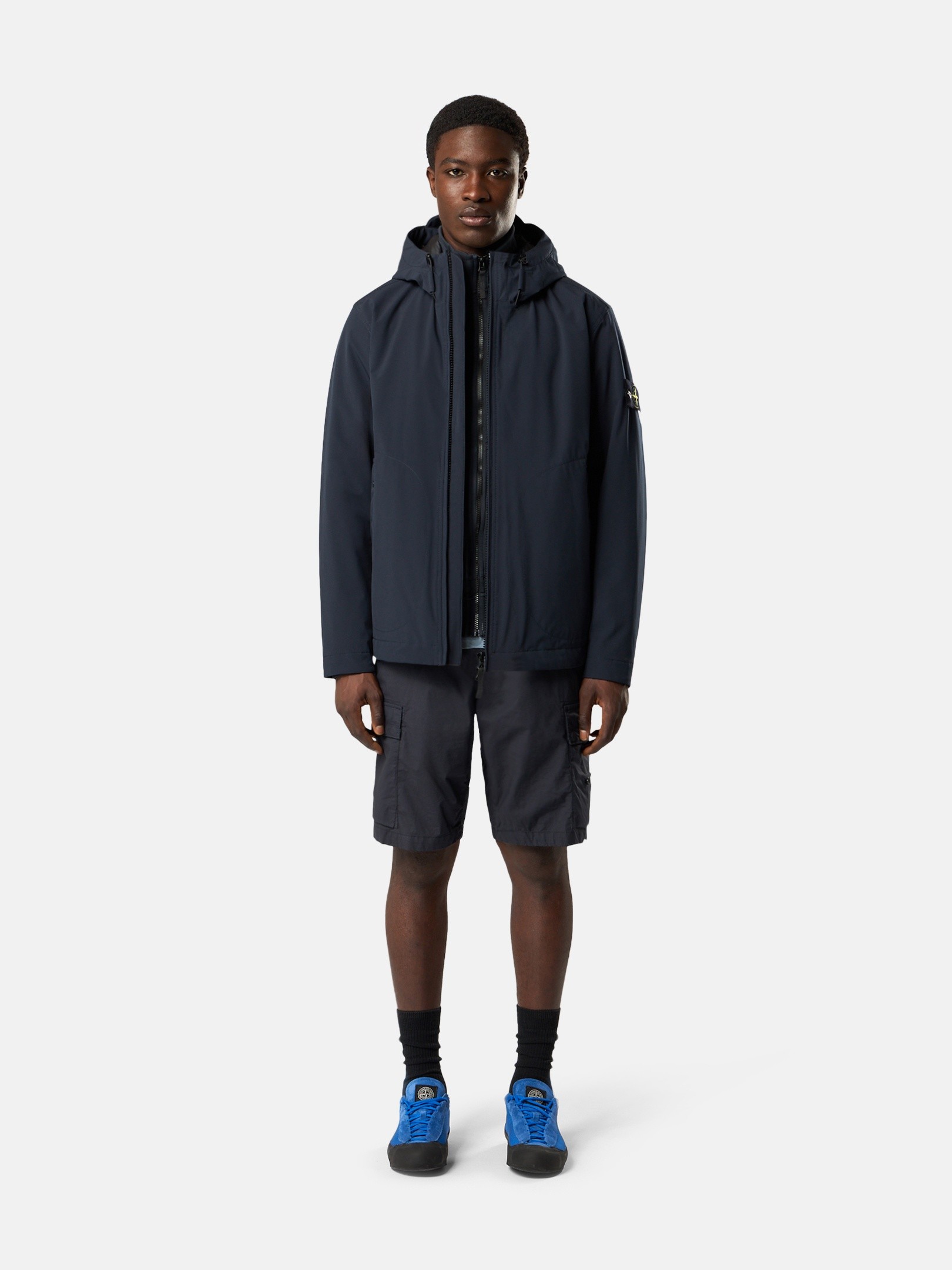 Navy Blue Hooded jacket with wind- and water-resistant membrane