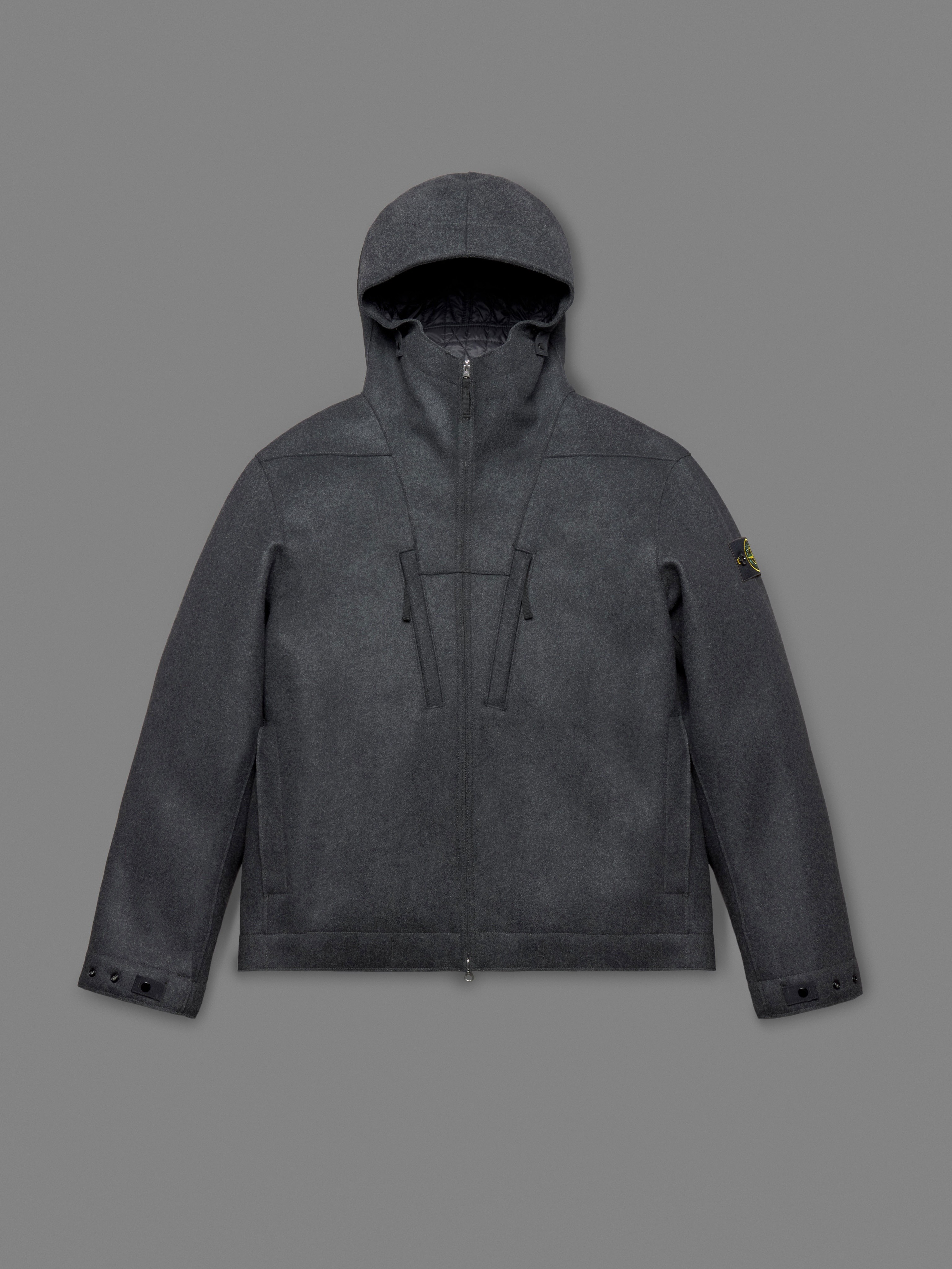 Lead Grey Padded hooded jacket with raw-edge construction 41NS001 PANNO ...
