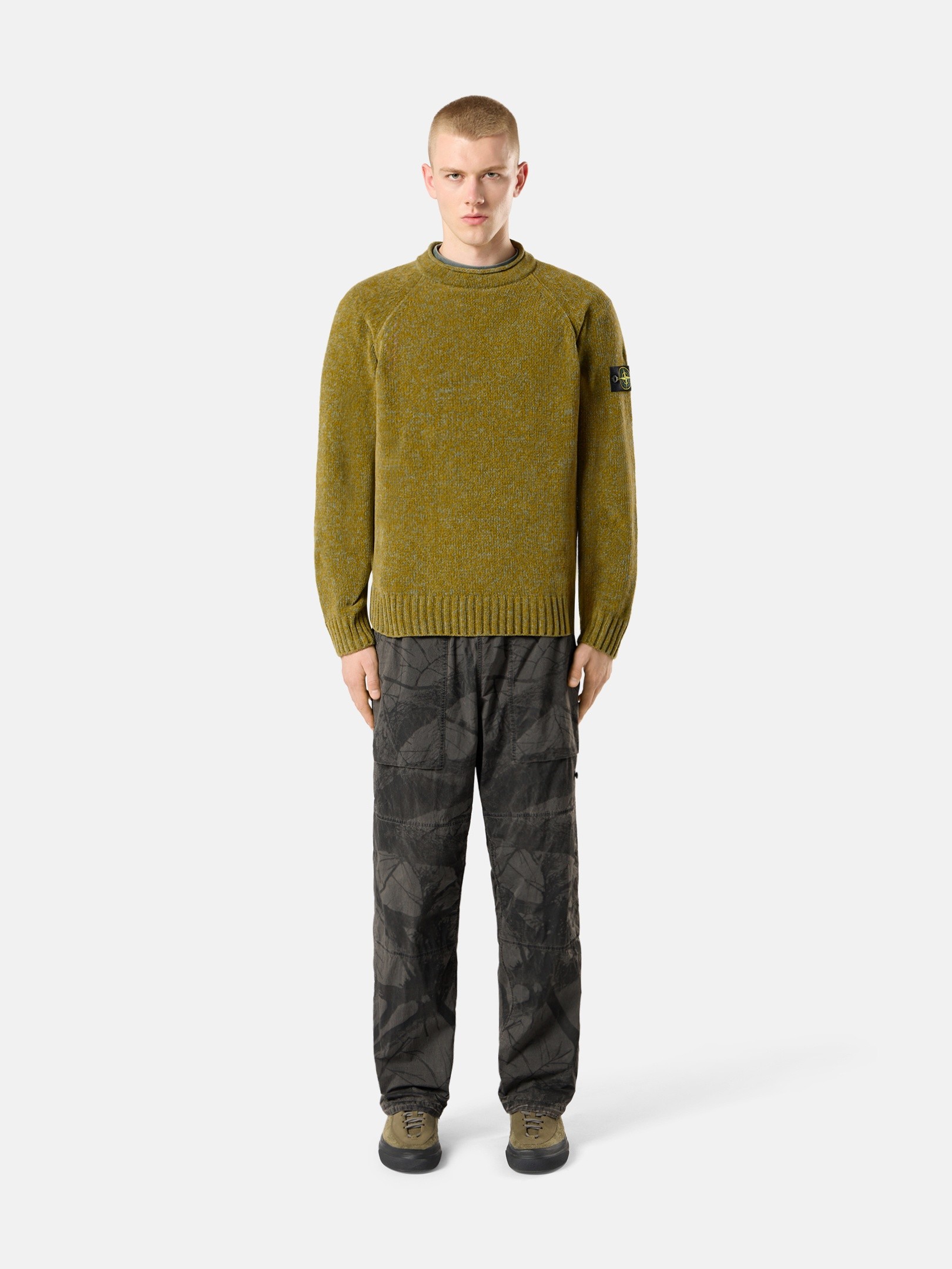Cactus Melange Loose-fit crewneck sweater with raglan sleeves