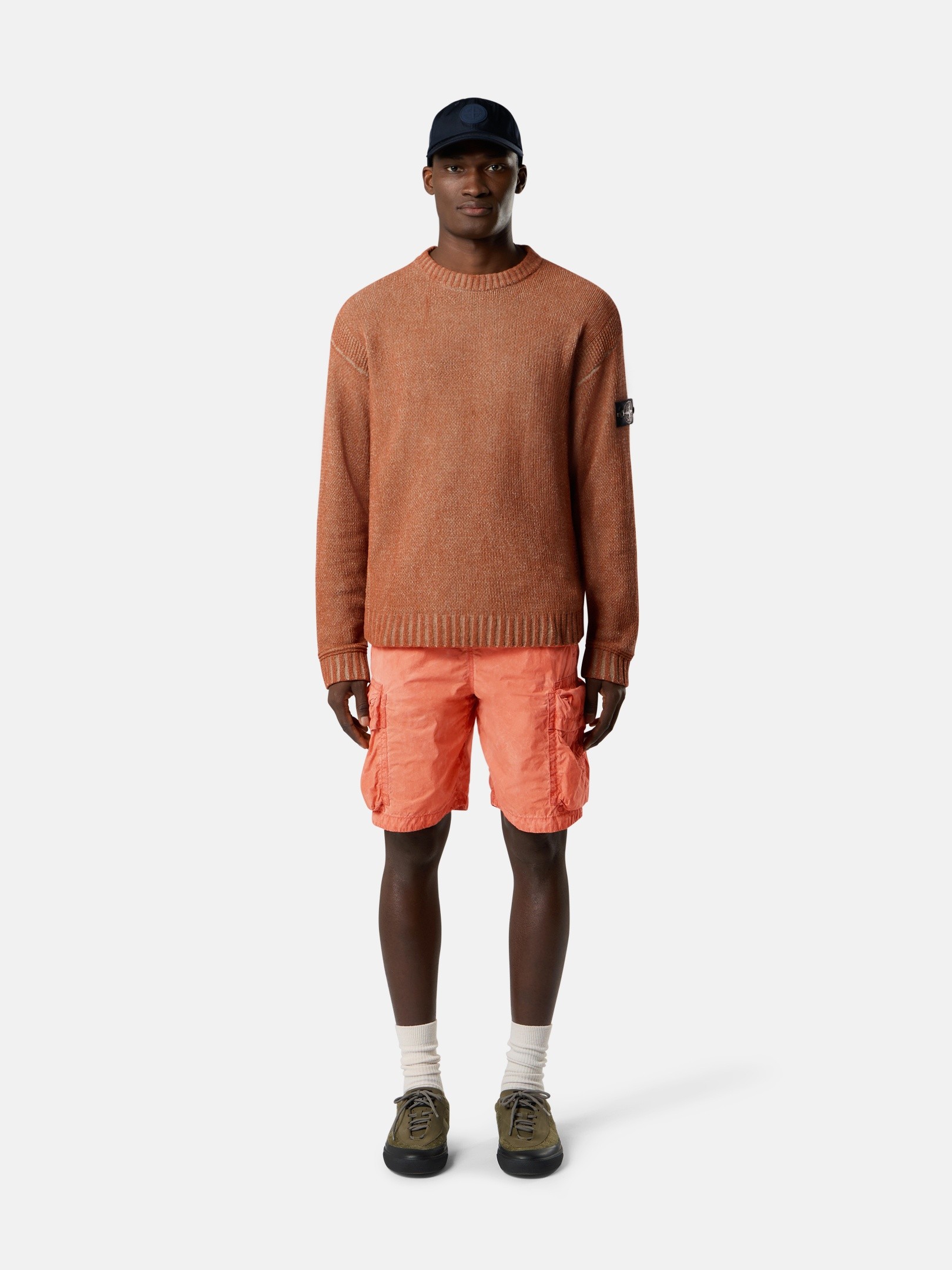 Burnt Orange Loose-fit crewneck sweater with contrast stitch