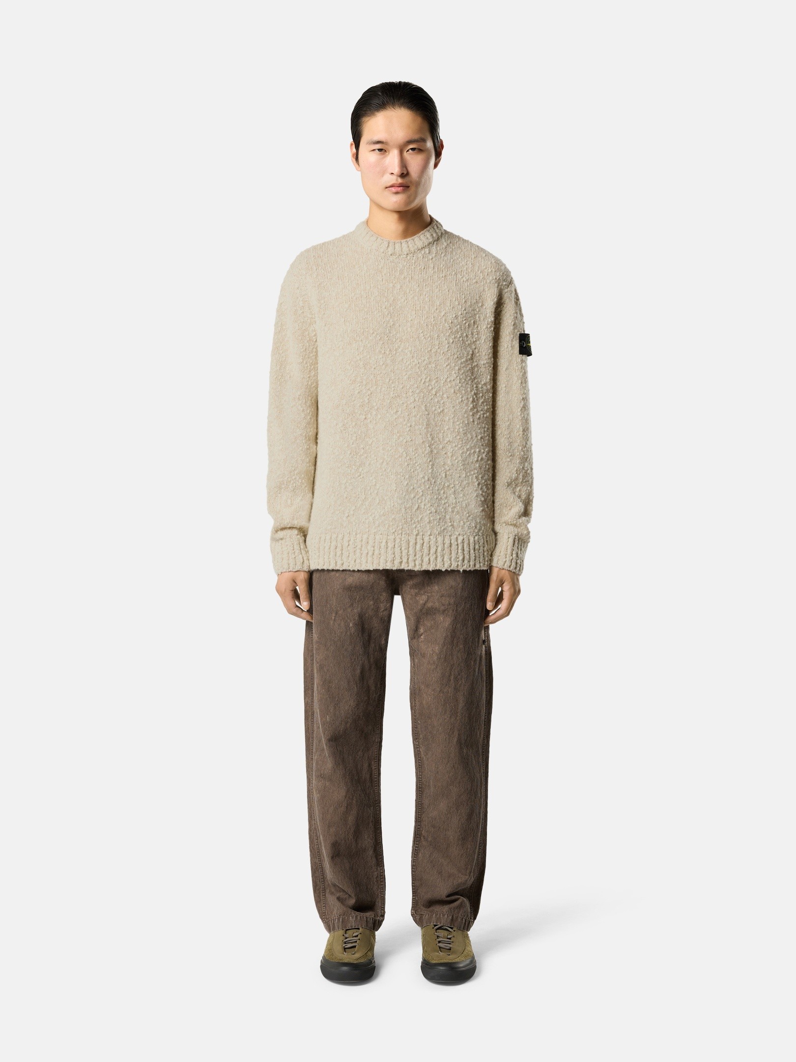 Biscuit Melange Loose-fit crewneck sweater with ribbed trims