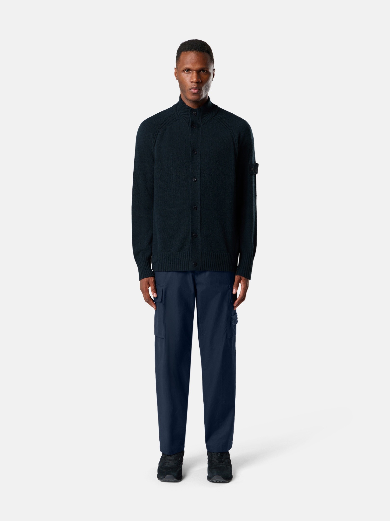 Navy Blue Regular-fit button-up jumper with raglan sleeves 5100035
