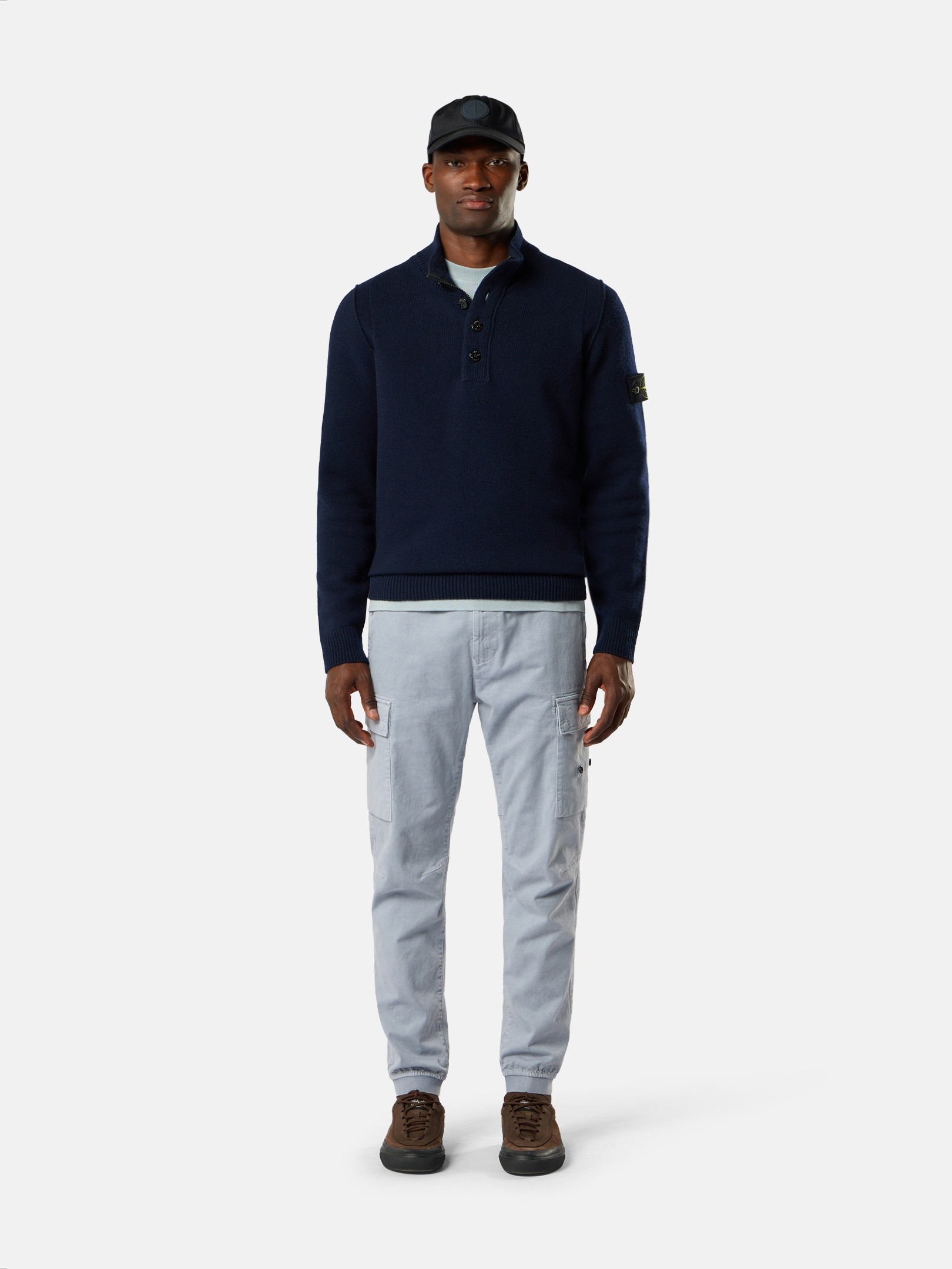Navy Blue Regular-fit half-zip sweater with button placket 5100040