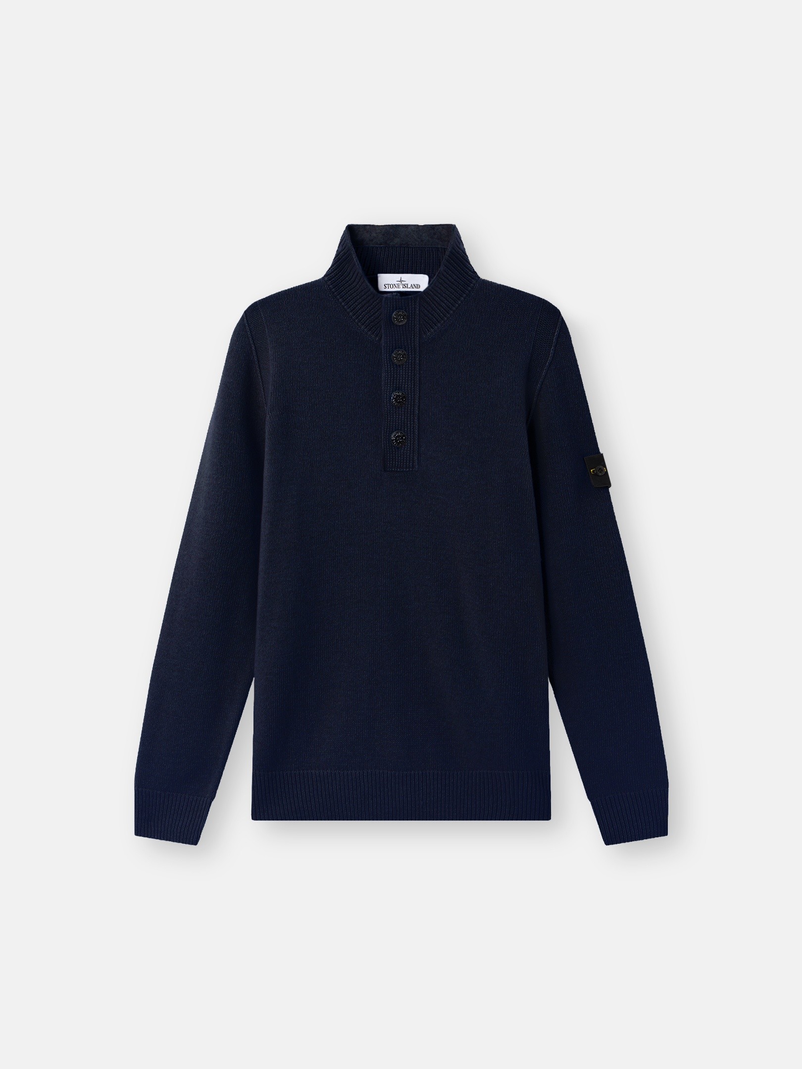 STONE  12ss ジップスウェット ネイビー Navy Blue Regular-fit half-zip sweater with button placket 5100040