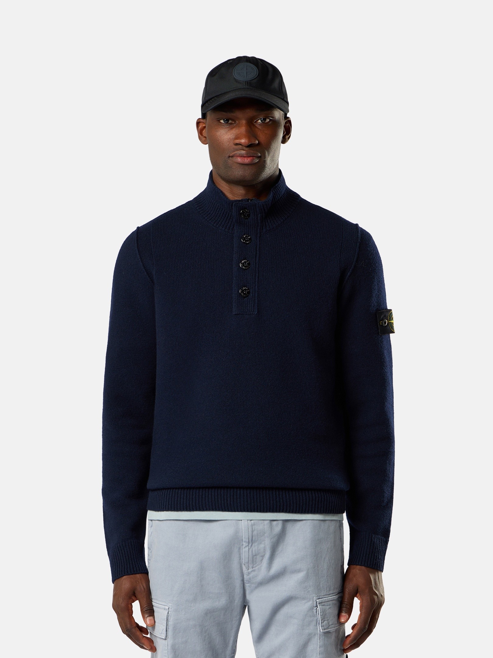 Navy Blue Regular-fit half-zip sweater with button placket 5100040
