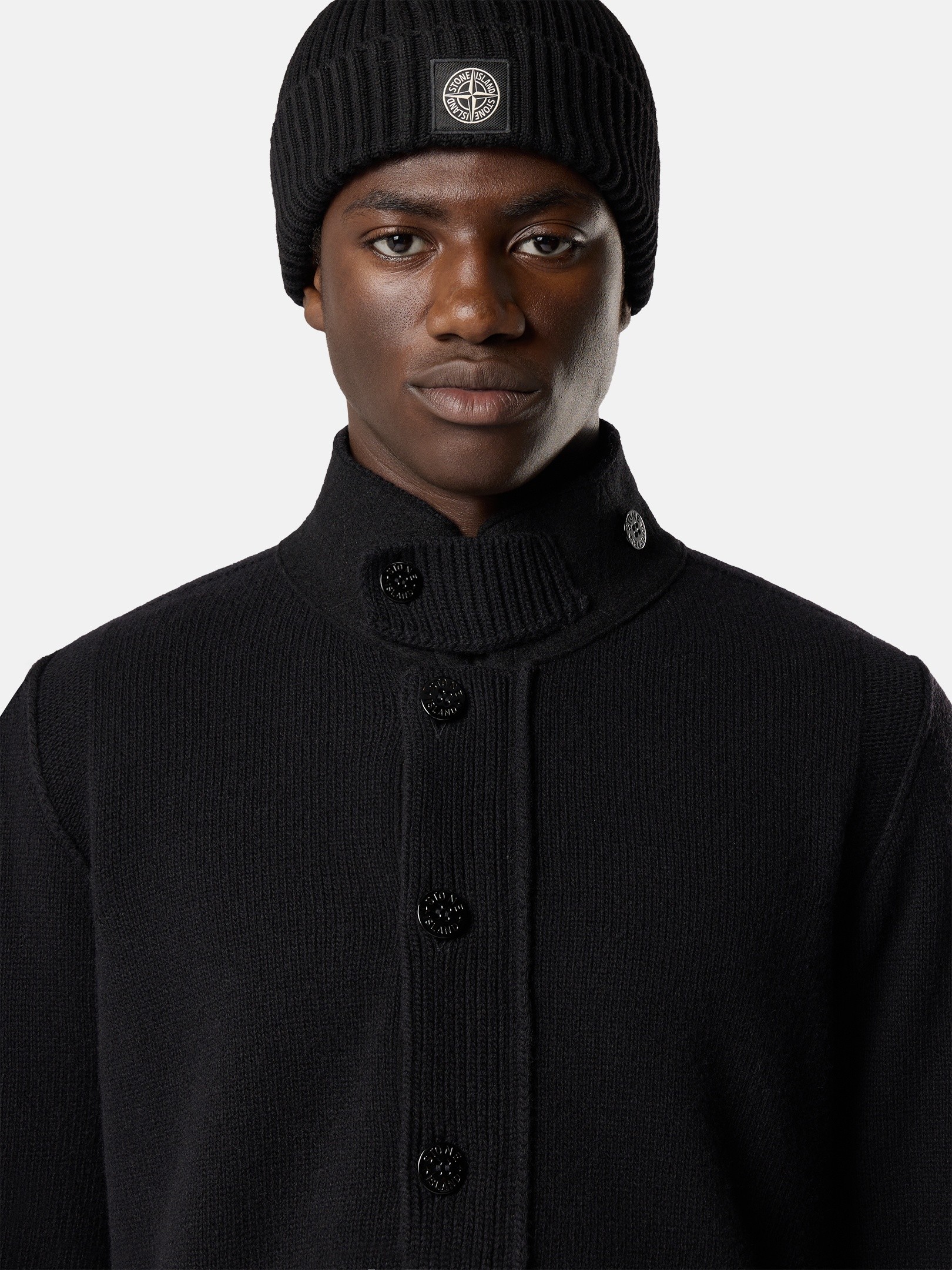 Black Regular-fit zip-up sweater with button placket 5100047