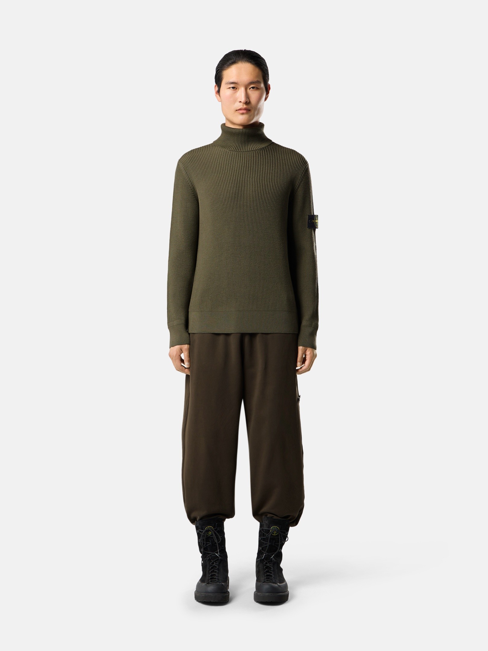 Military Green Regular-fit turtleneck sweater with fine-ribbed