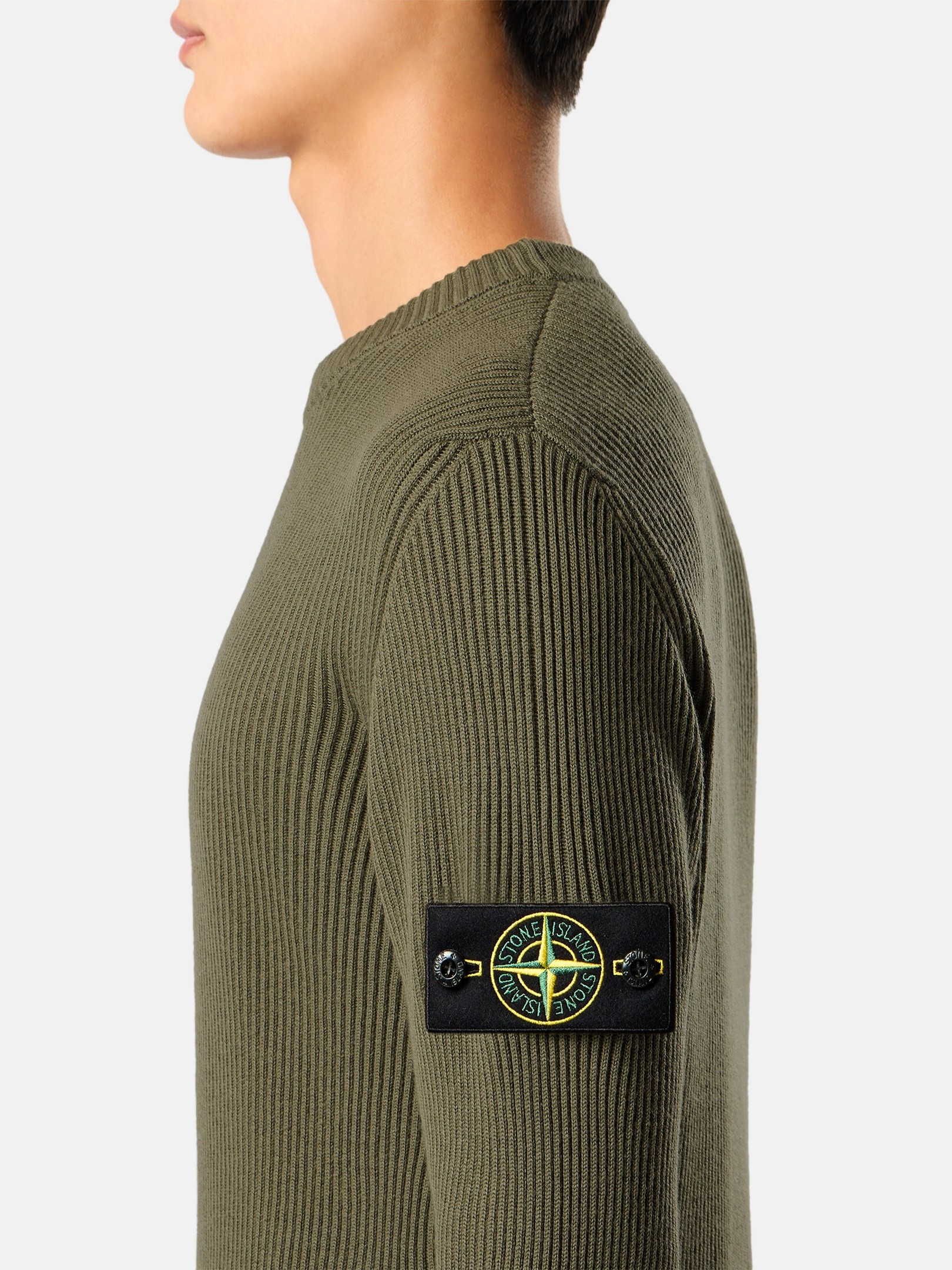 Military Green Regular-fit crewneck sweater with fine-ribbed trims